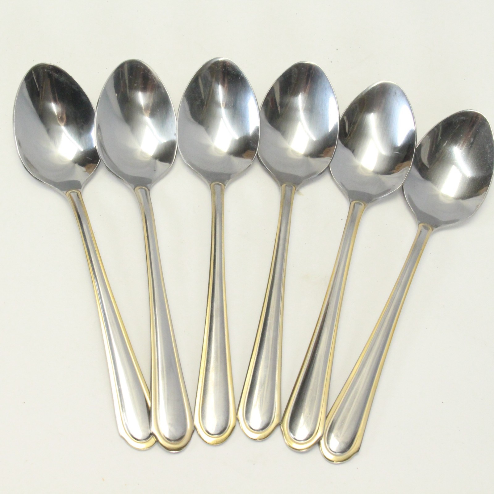 Hampton HSV165 Oval Soup Spoons 7 1/2" Gold Accents Stainless Lot of 6