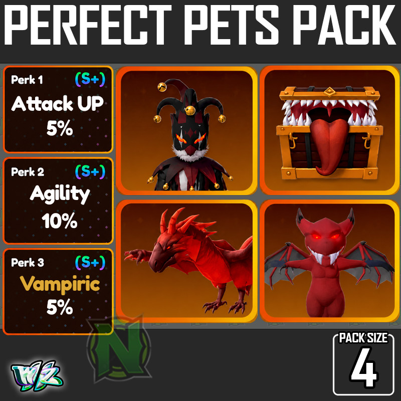 Roblox World Zero WZ - 4 PETS - ATT/AGI/VAMP - Clown/Mimic/Gargoyle/Phoenix