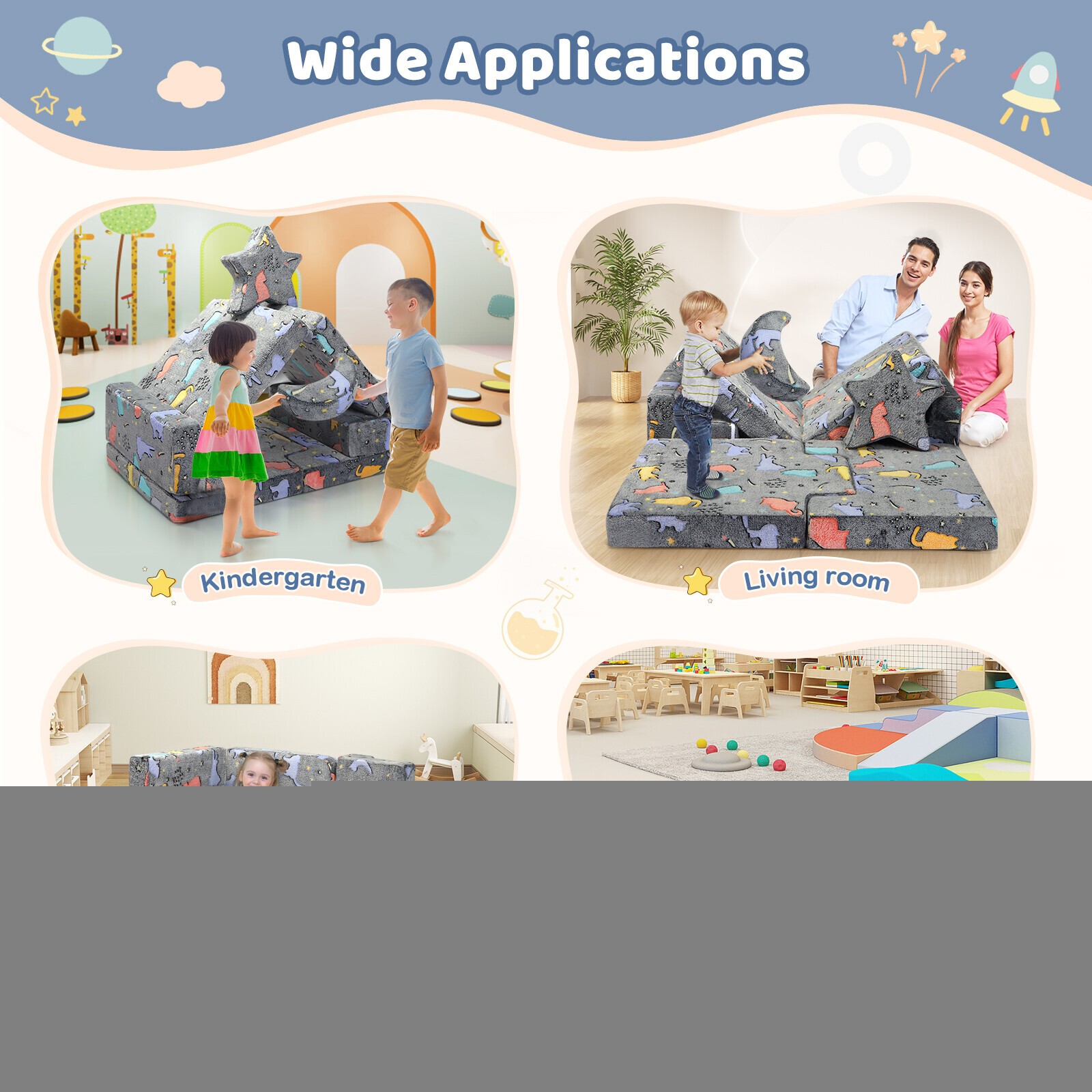 Kids Couch Sofa 9 Pcs Fold Couch Play Set Modular Foam Play Couch Washable Cover
