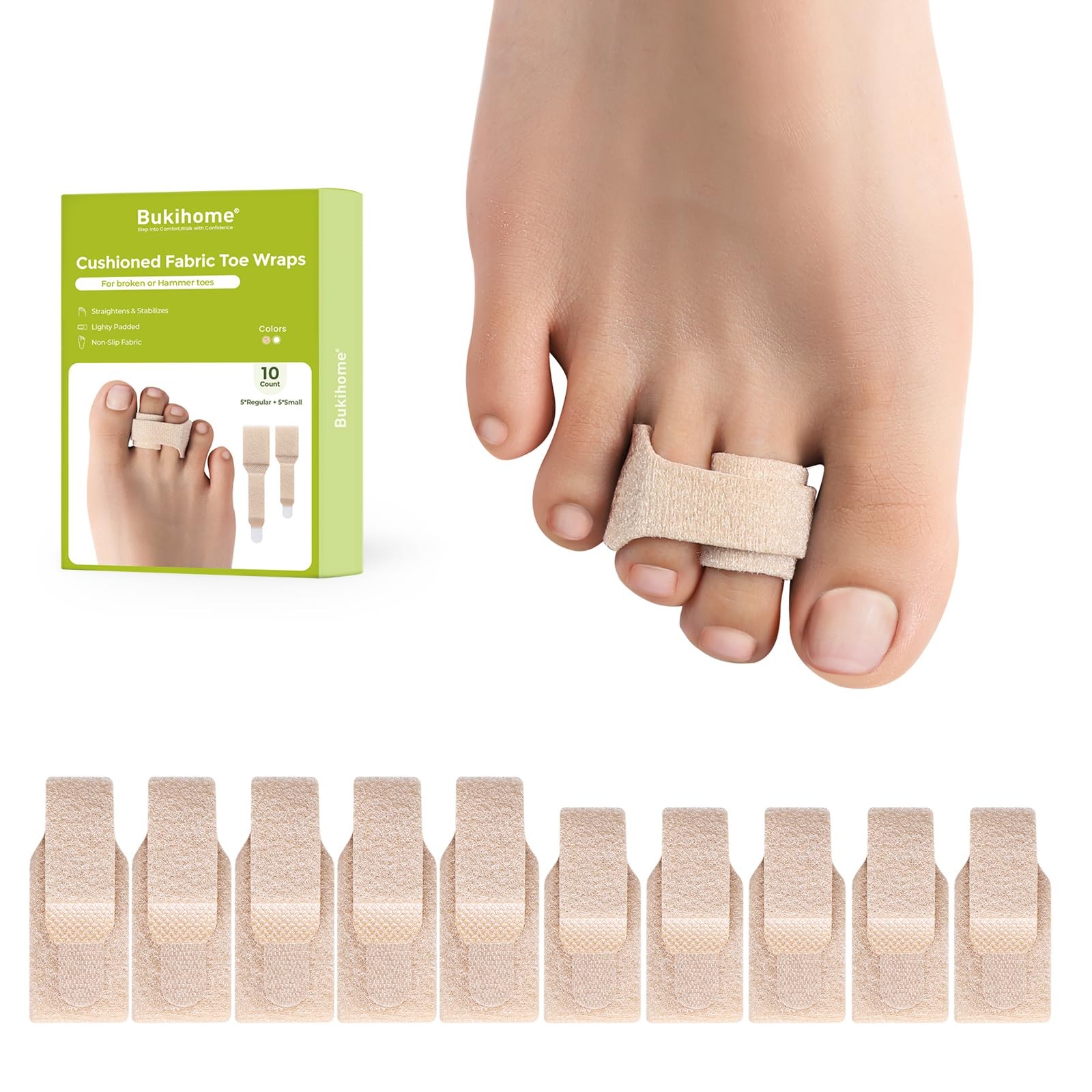 Bukihome Hammertoe Corrector - 10 Pack Toe Straighteners - Multi-Size, Beige