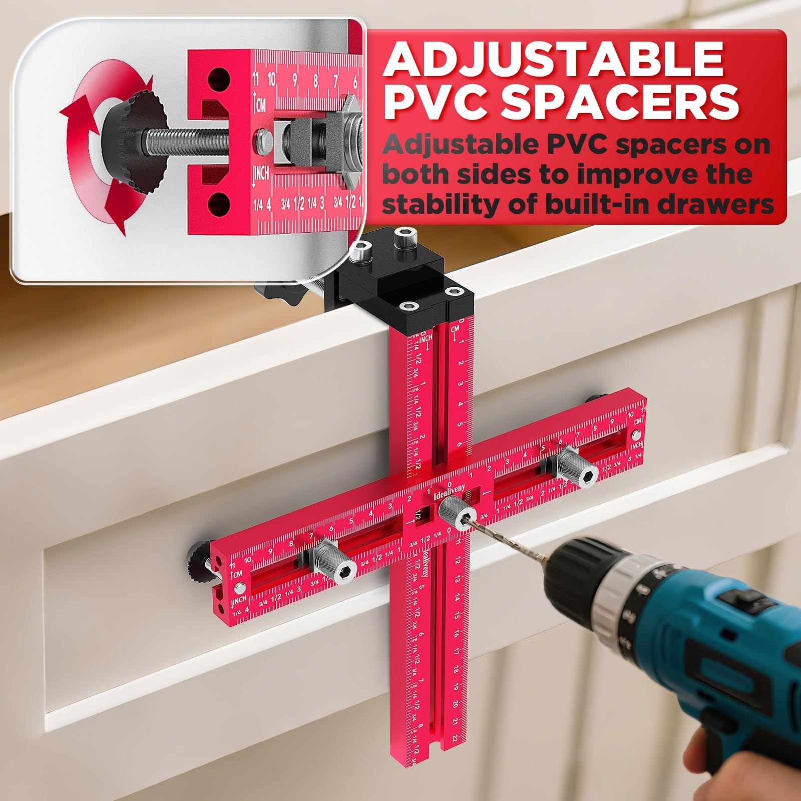 Adjustable Cabinet Hardware Jig - Precision Drill Guide for Knobs & Handles, DIY