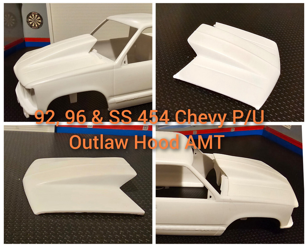 LEX'S SCALE MODELING Resin Outlaw Hood for '92, '96 & SS 454 Chevy P/U AMT 1/25.