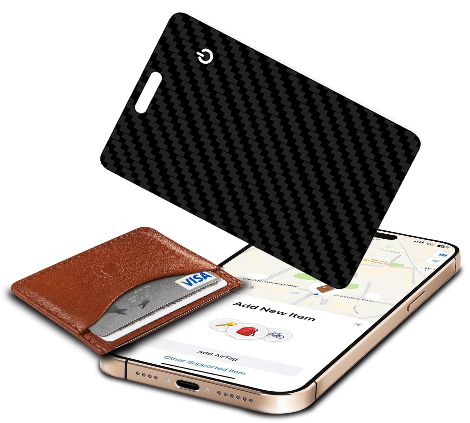 Vrebrey Wallet Tracker Card, Slim Rechargeable Bluetooth Carbon Fiber Black