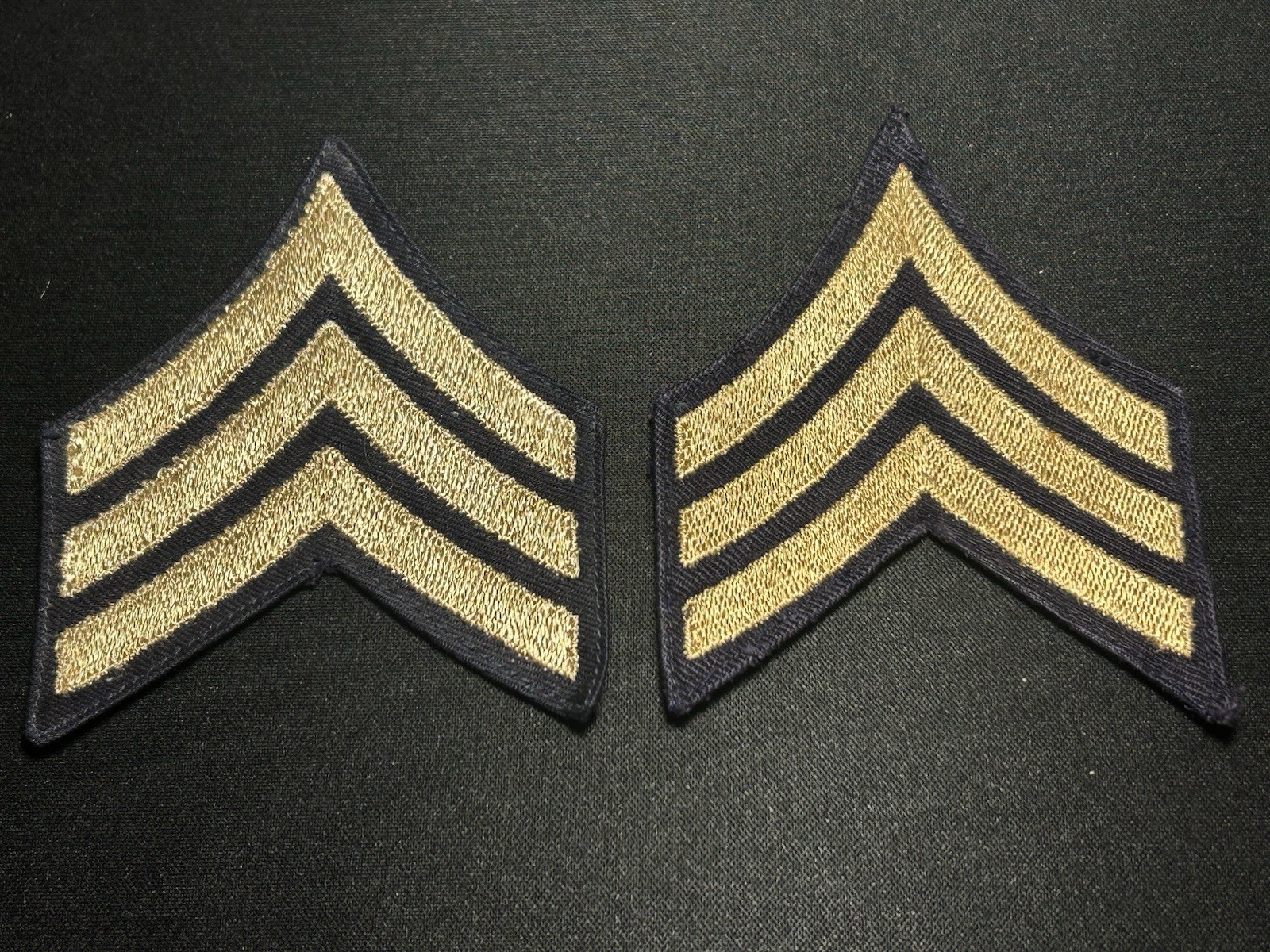 WWII US Army Sargent Chevron Rank Pair Gold On Black