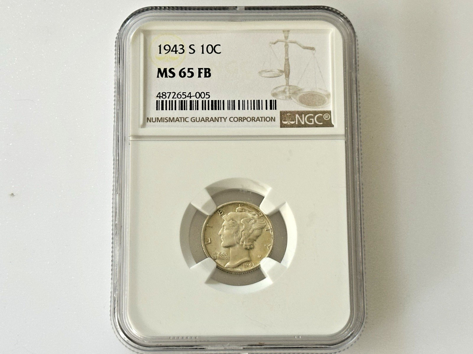 1943-S Mercury Dime NGC MS65 FB Full Bands 10C 90% Silver
