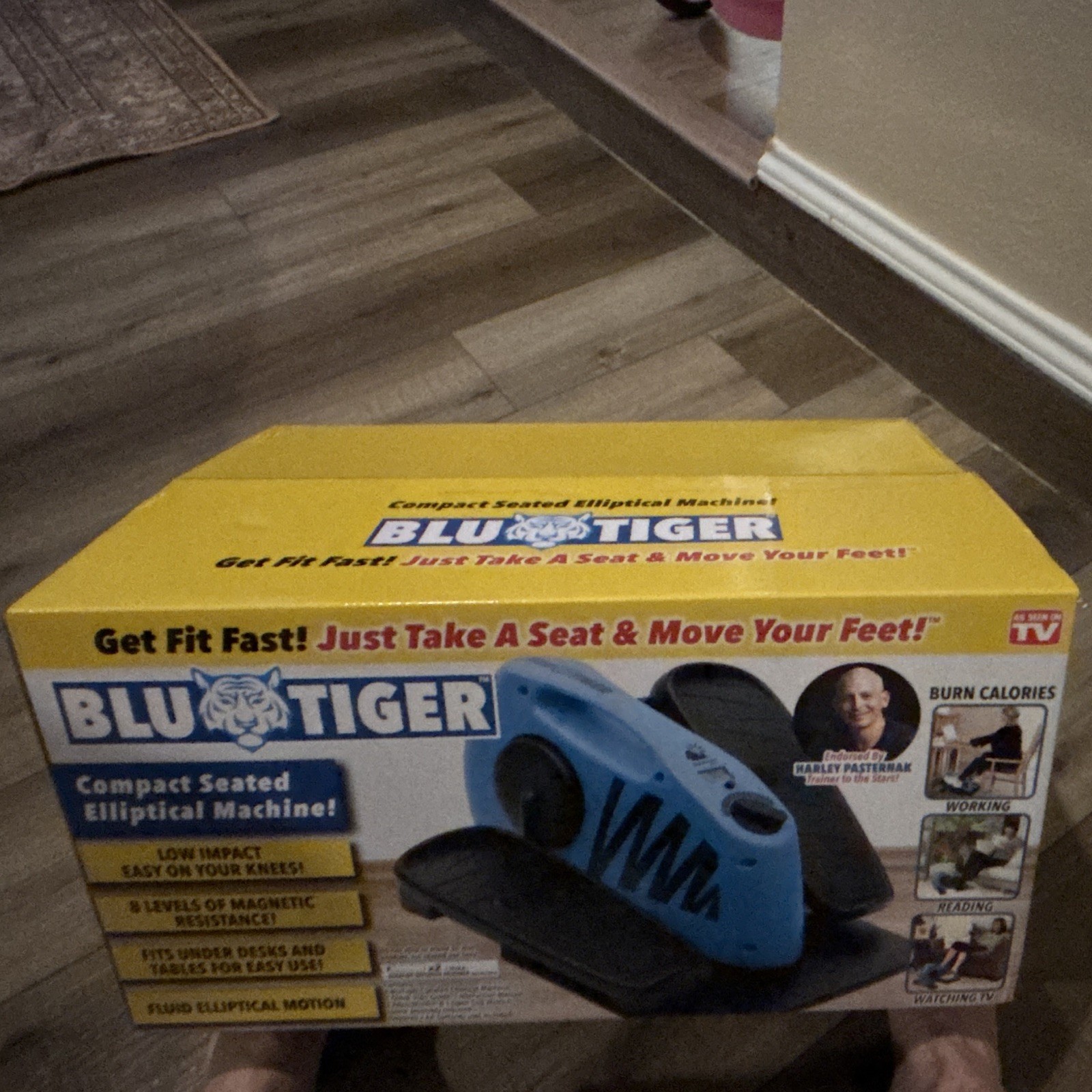 Blu Tiger Compact Seated Elliptical Machine Built-in Display Handle Large Pedals