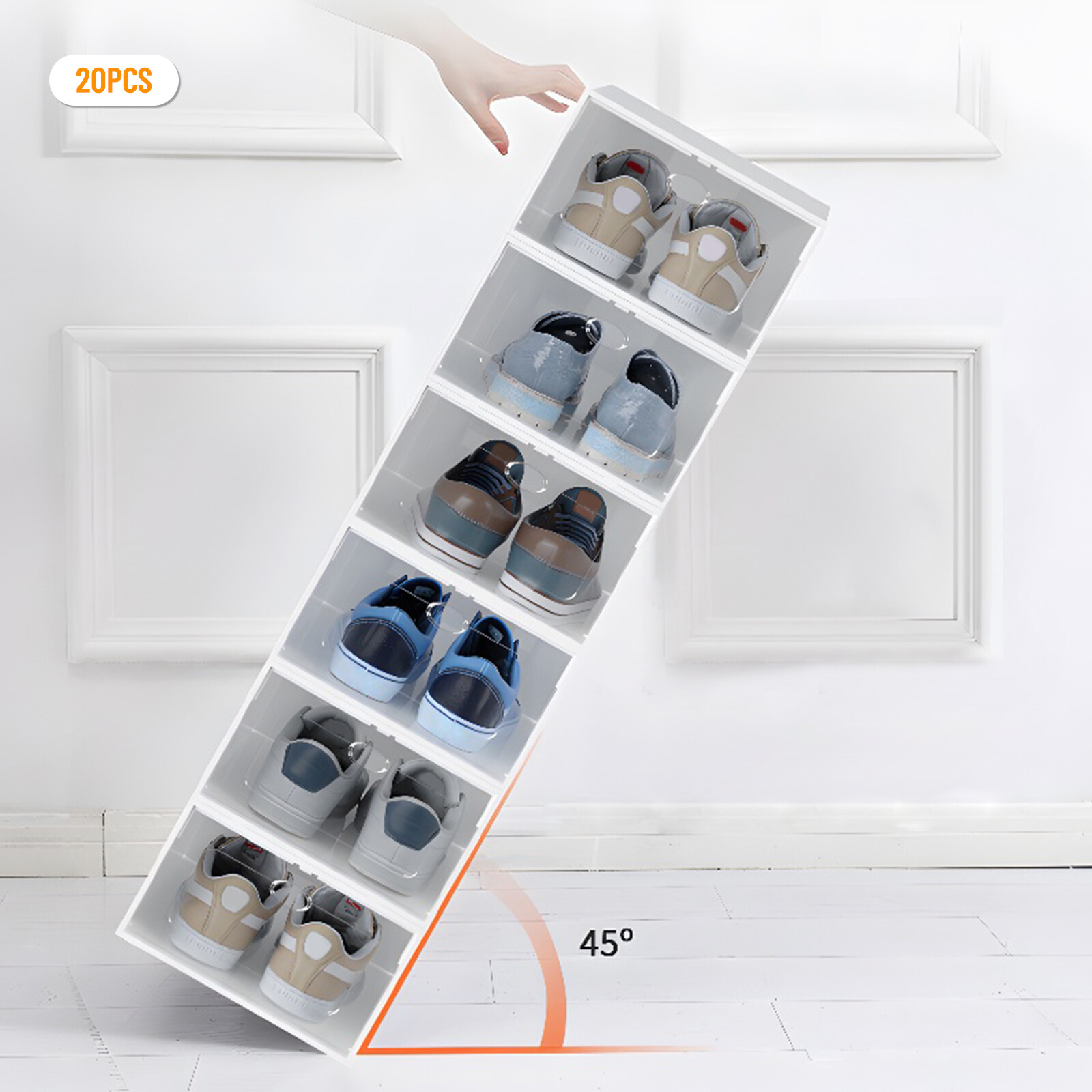 20pcs Sneaker Display Case Organizer Stackable Shoe Storage Box Set Stackable