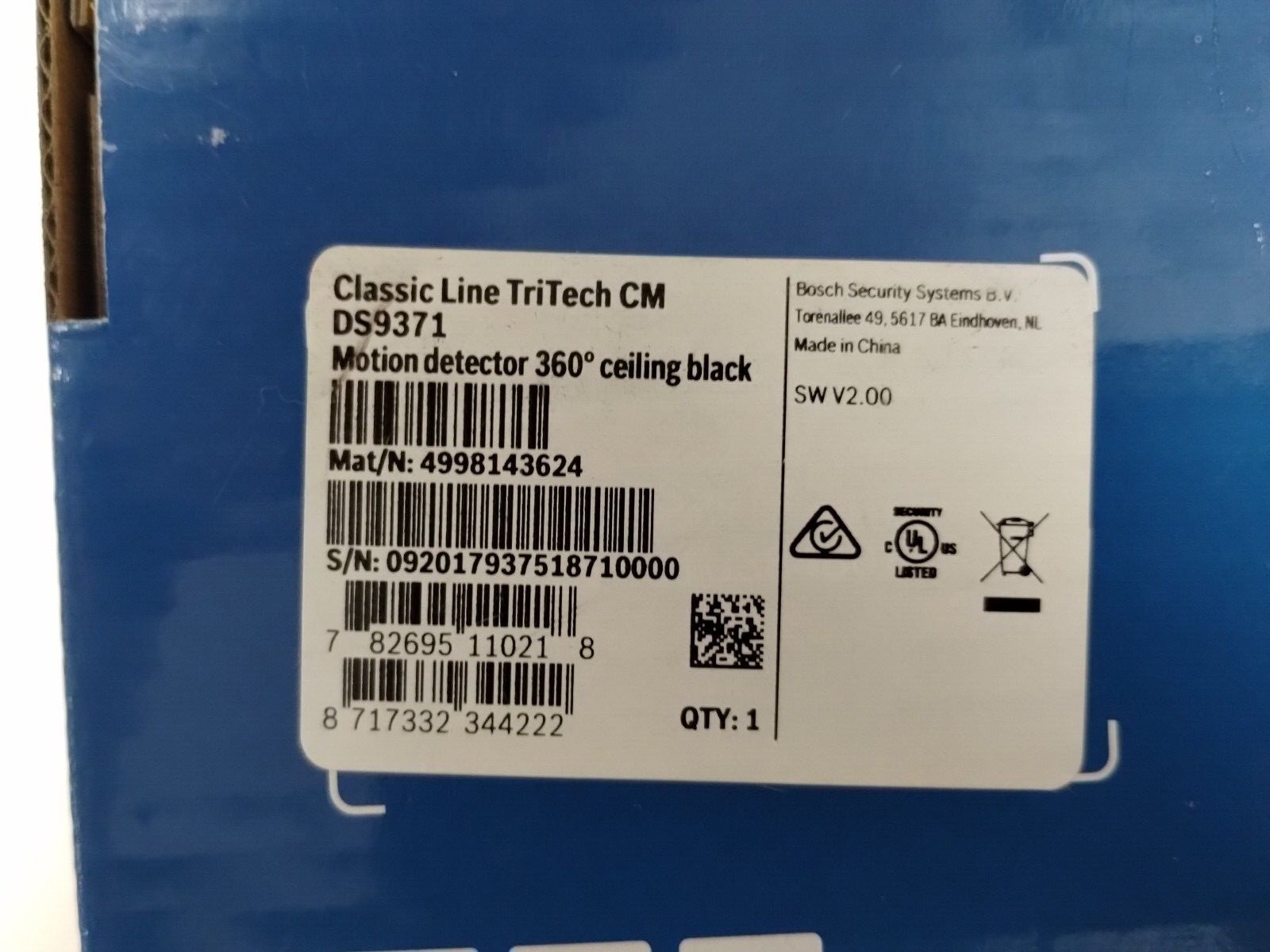 Bosch DS9371 360 Degree Ceiling Mount TriTech Motion Detector -Black (New)