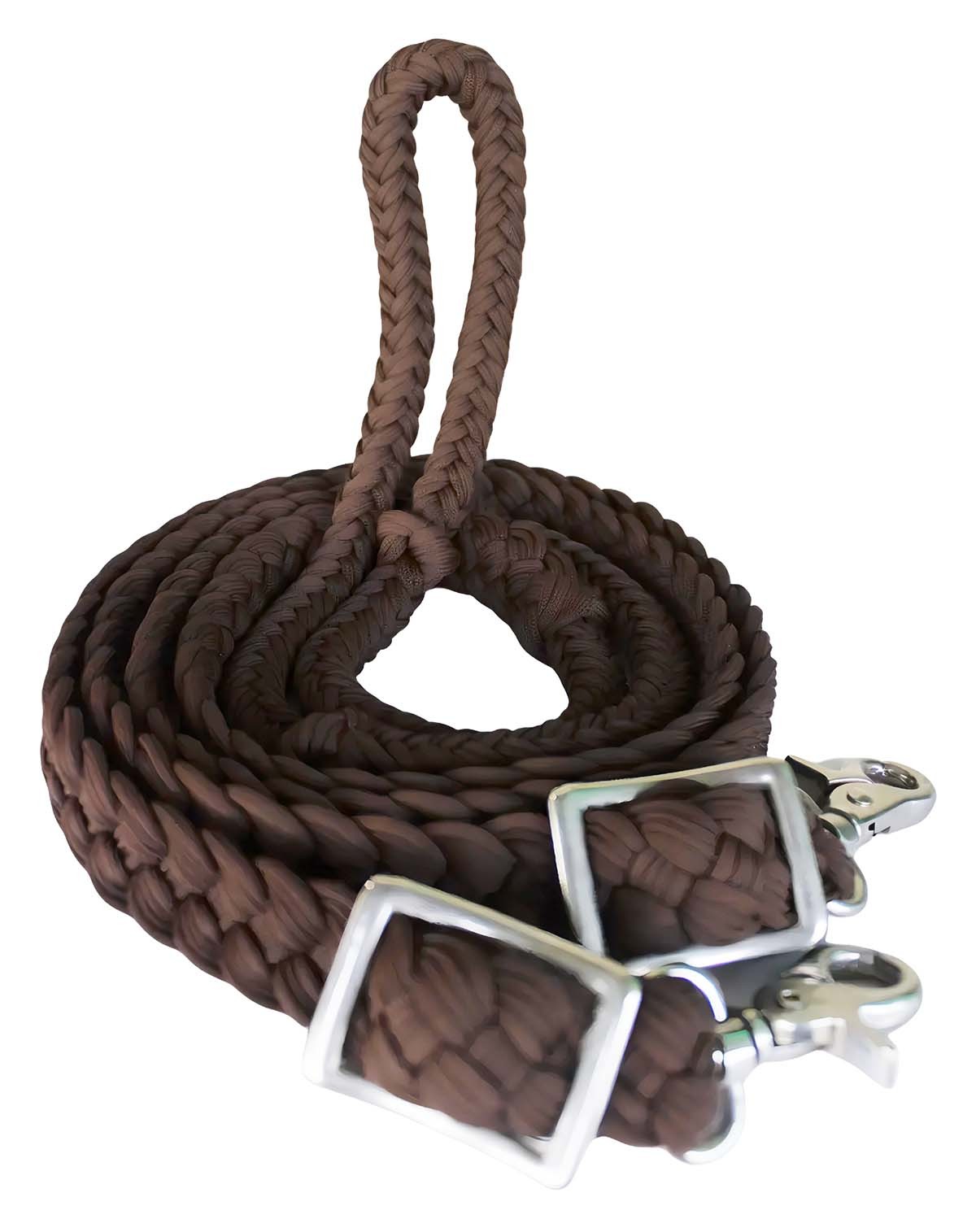 Roping Knotted Horse Tack Western Barrel Reins Rein Nylon Braided 8 Ft. Brown
