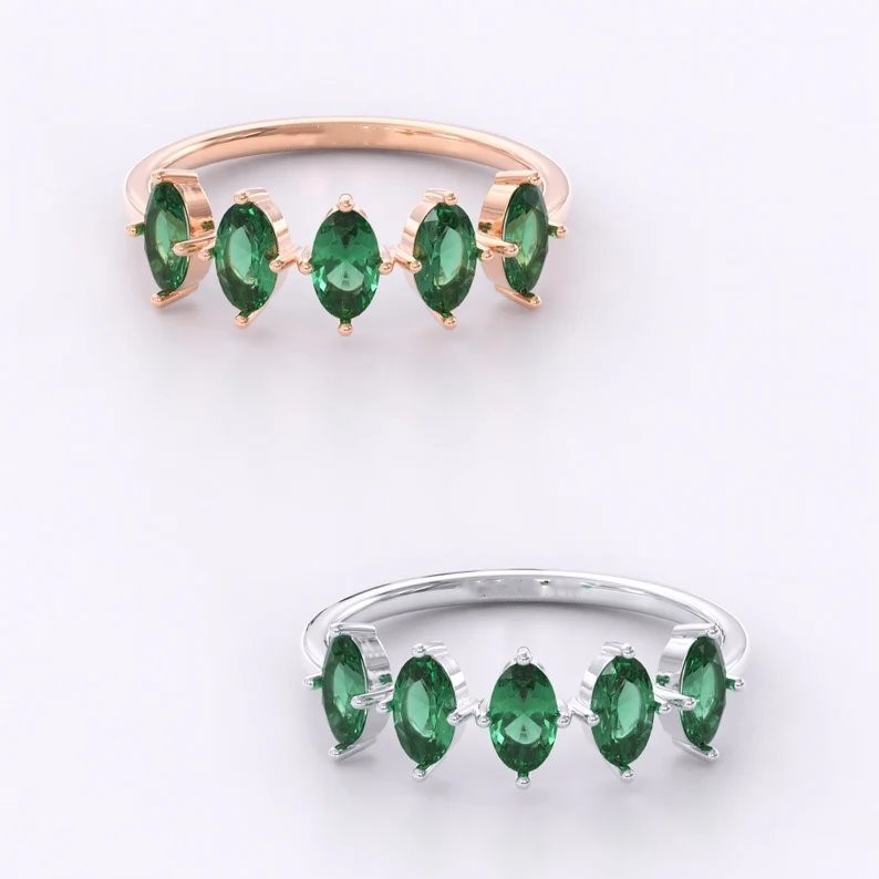 2CT Emerald Lab Created Gold Plated Half Band Ring US Duty Free