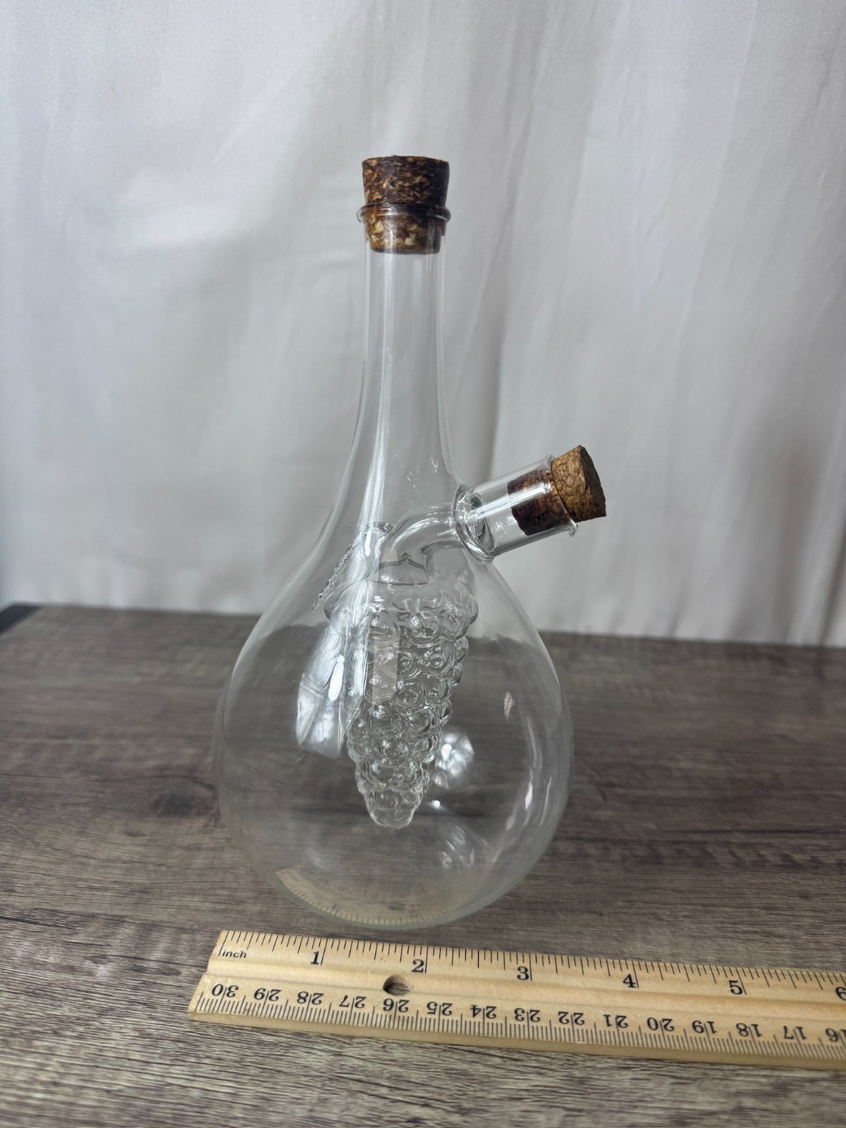 Vintage Hand Blown 7.5" Glass Oil Vinegar Bottle Decanter with Grape Chamber
