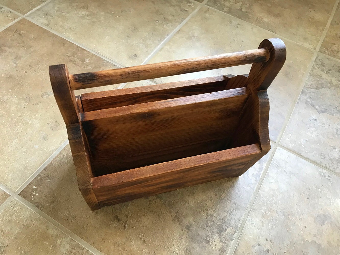 Rustic Vintage Wooden Desk Organizer Tabletop Hand Crafted with Handle, 2 Sides