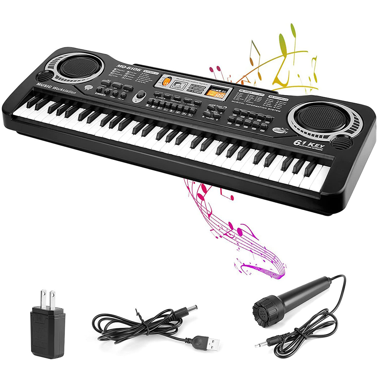 21" Digital Music Piano Keyboard 61 Key for Kids Music Teaching Toys Gifts w/Mic