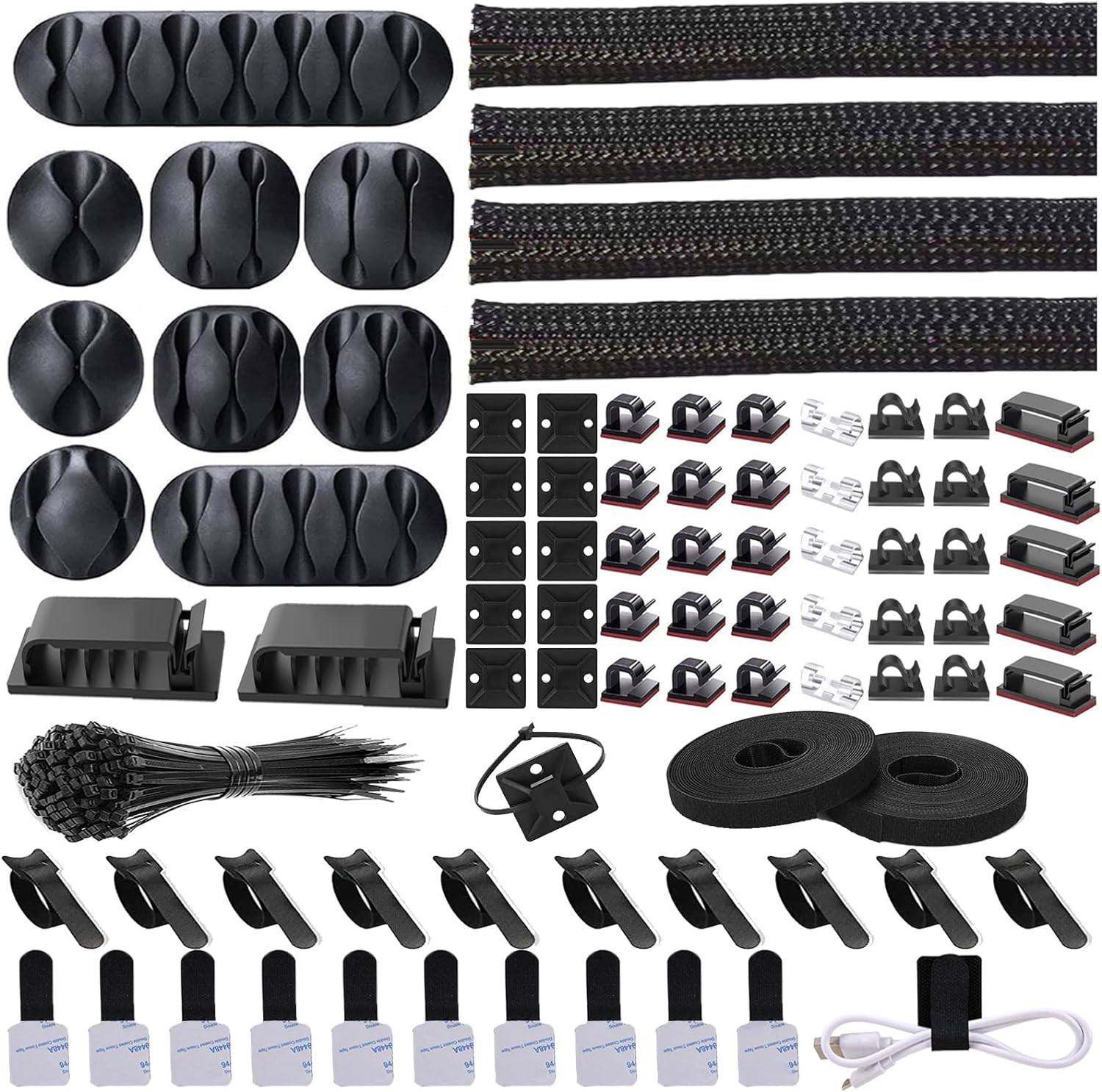 Cord Management Organizer Kit 4 Cable Sleeve Split with 41Self Adhesive Cable Cl