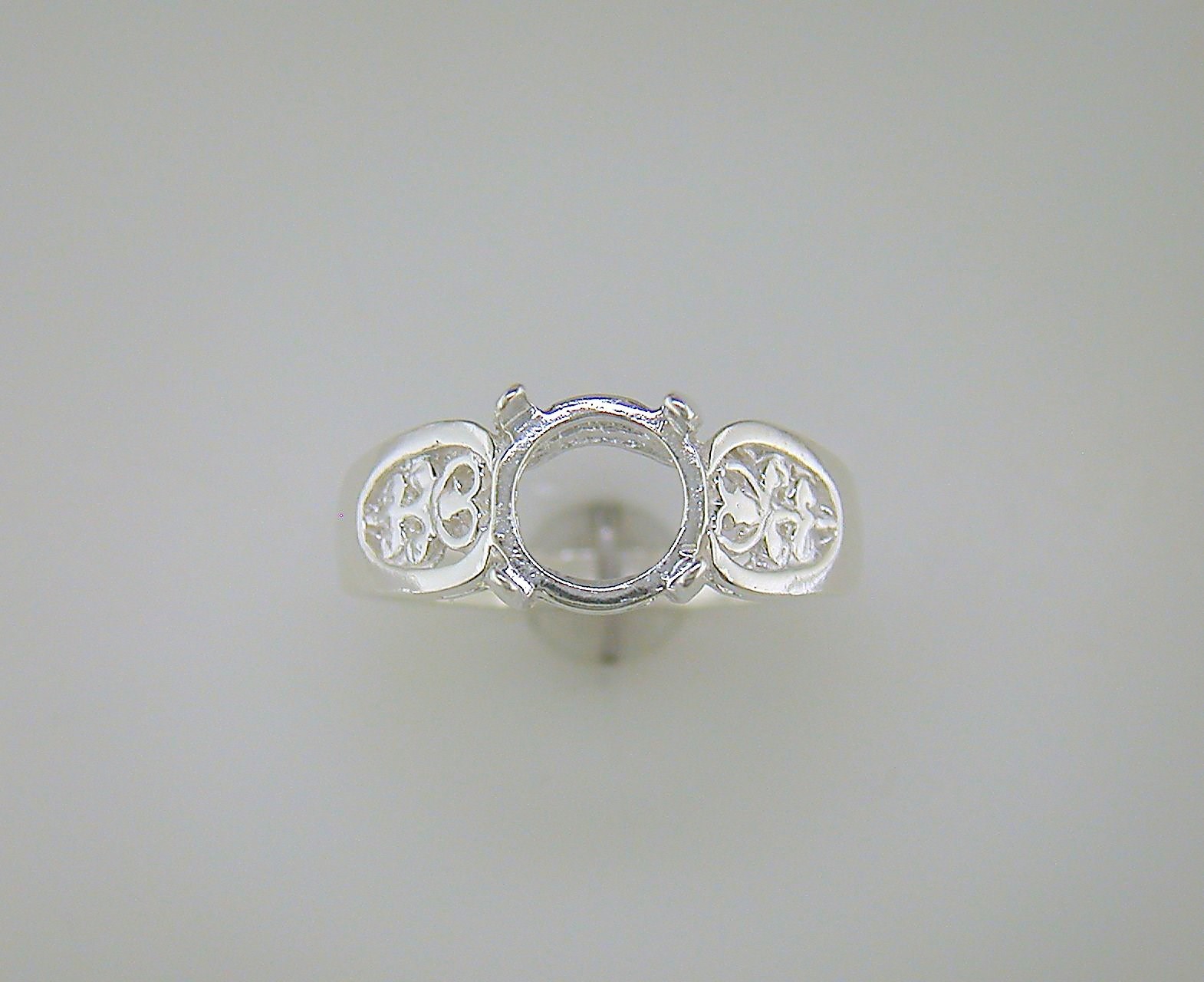 Round Cabochon Solitaire Filigree Ring Setting Sterling Silver