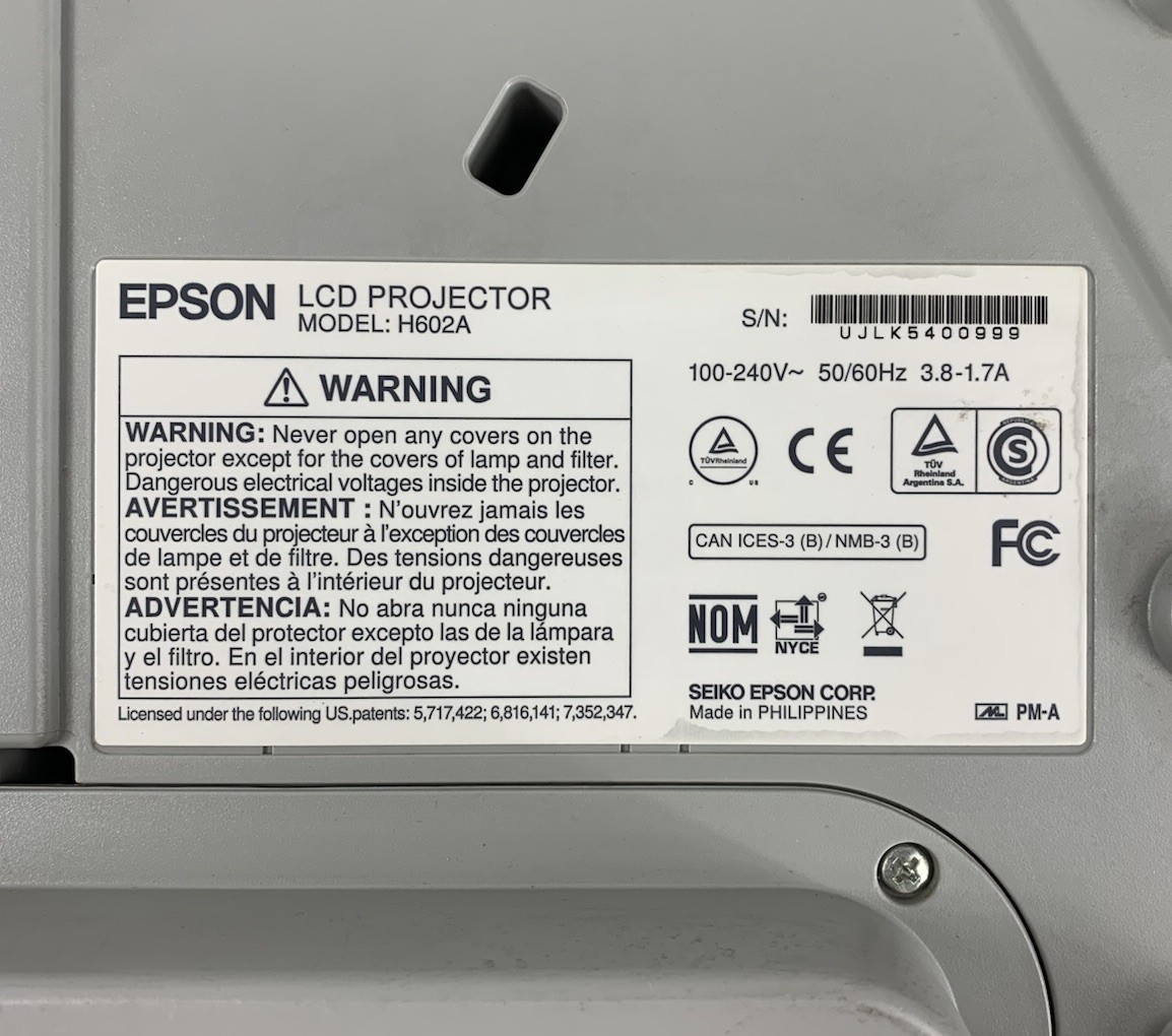 Epson Powerlite 585W H602A Projector 3000 Lamp Hours w/ Remote - Missing Cover