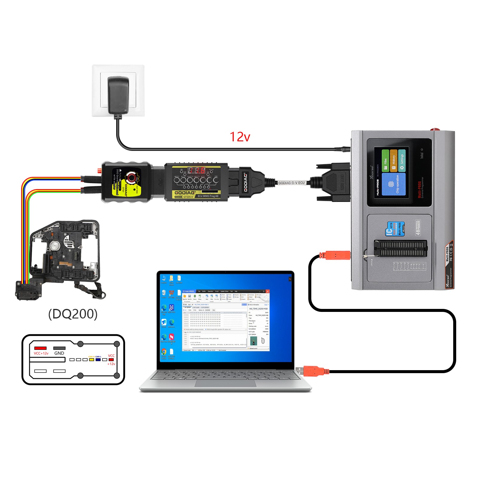 GODIAG G-V E-C-U Cable for Connecting MULTI PROG with GT107 Read & Write Data