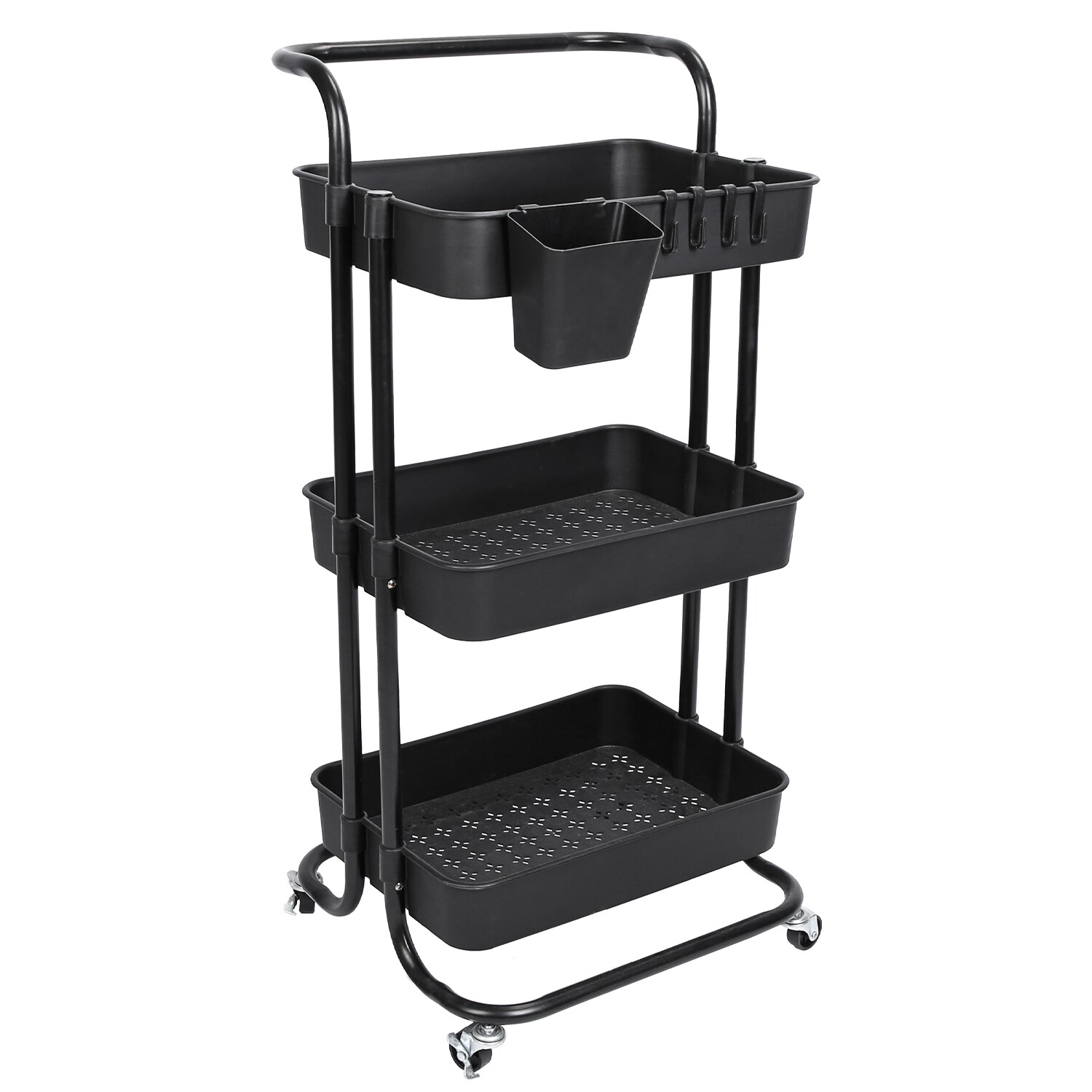 3 Tier Rolling Utility Cart Movable Storage Organizer w/ Baskets Lockable Wheels
