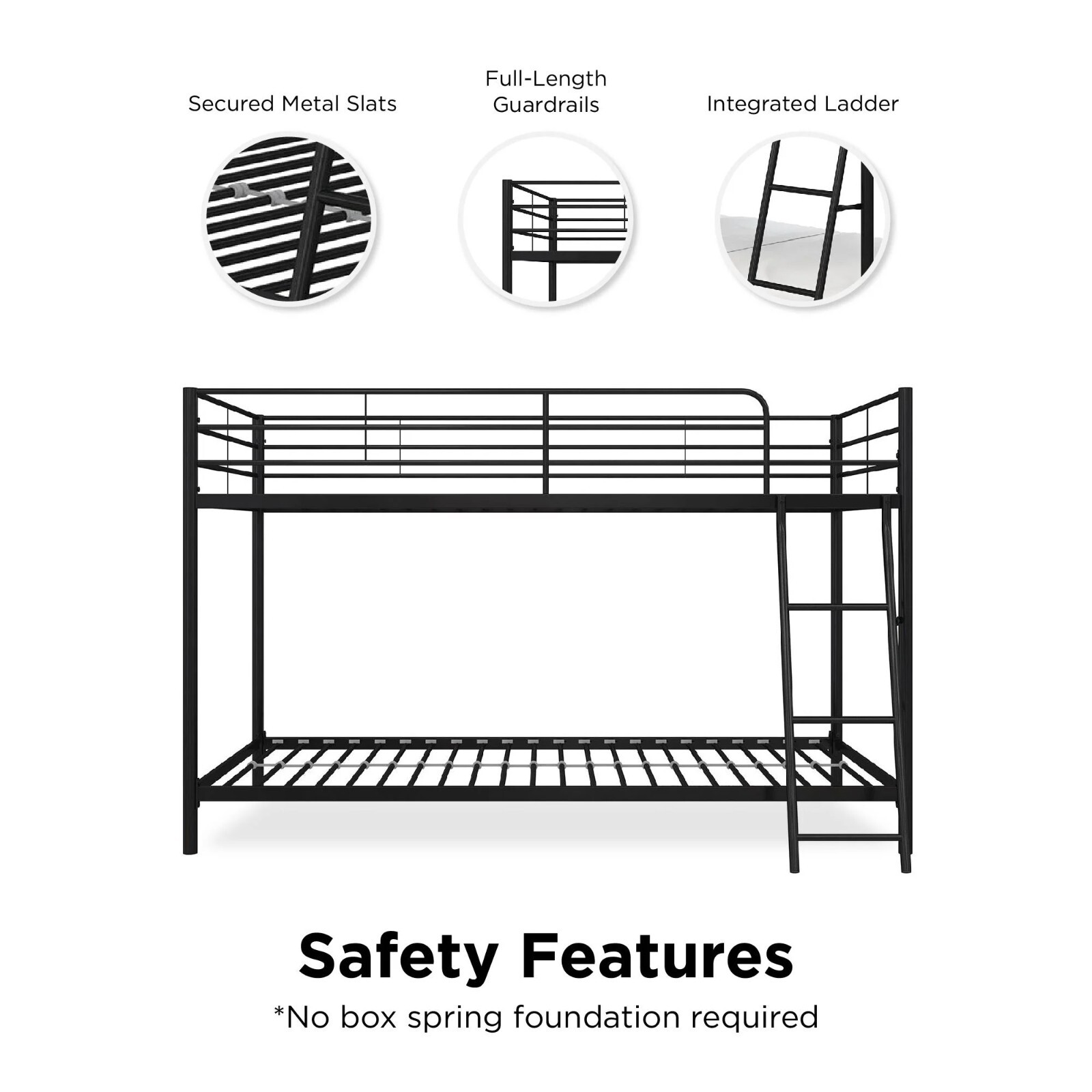 Small Spaces Twin-over-Twin Low Profile Junior Bunk Bed, Silver