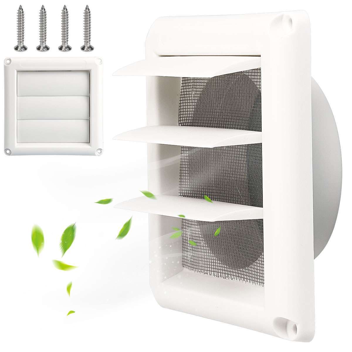 Dryer Air Vent Cover Cap 4'' Louvered Cover White Exterior Wall Vent Hood Outlet