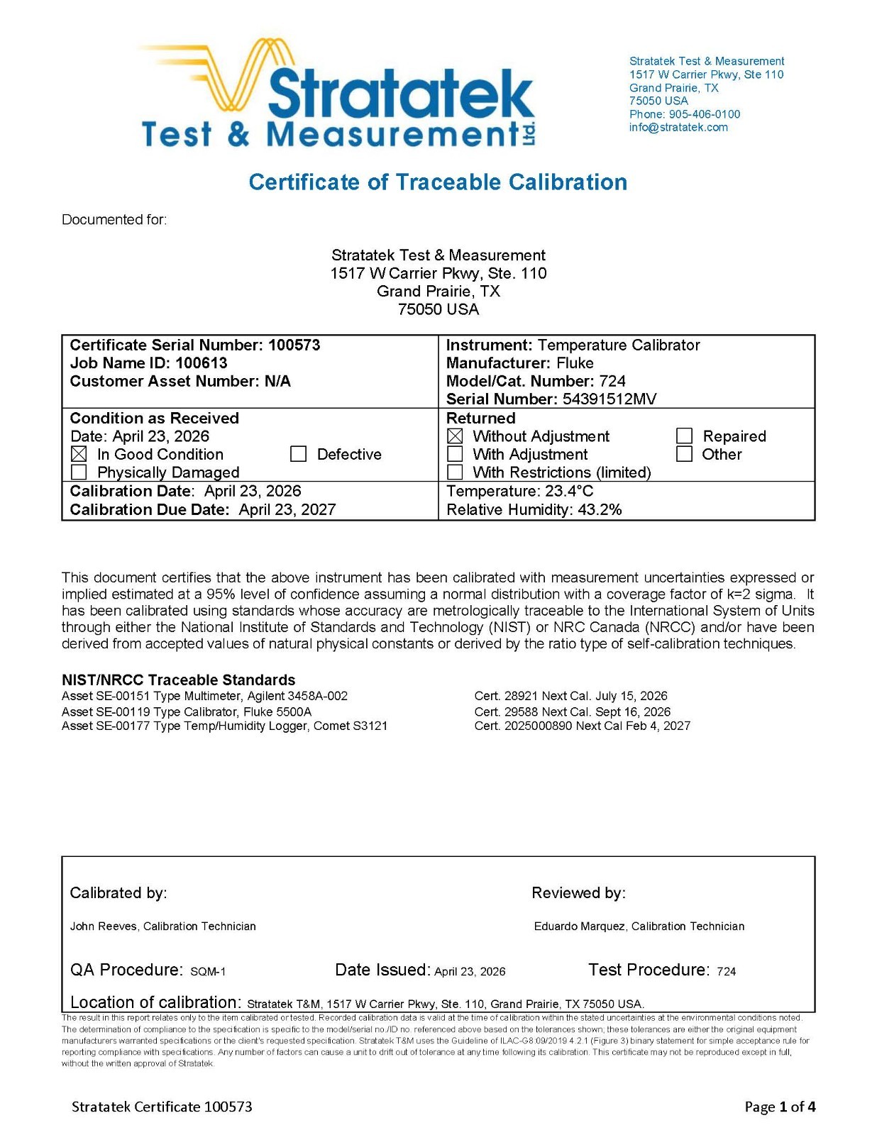 Fluke 724 Process and Temperature Calibrator NIST Calibrated with Data