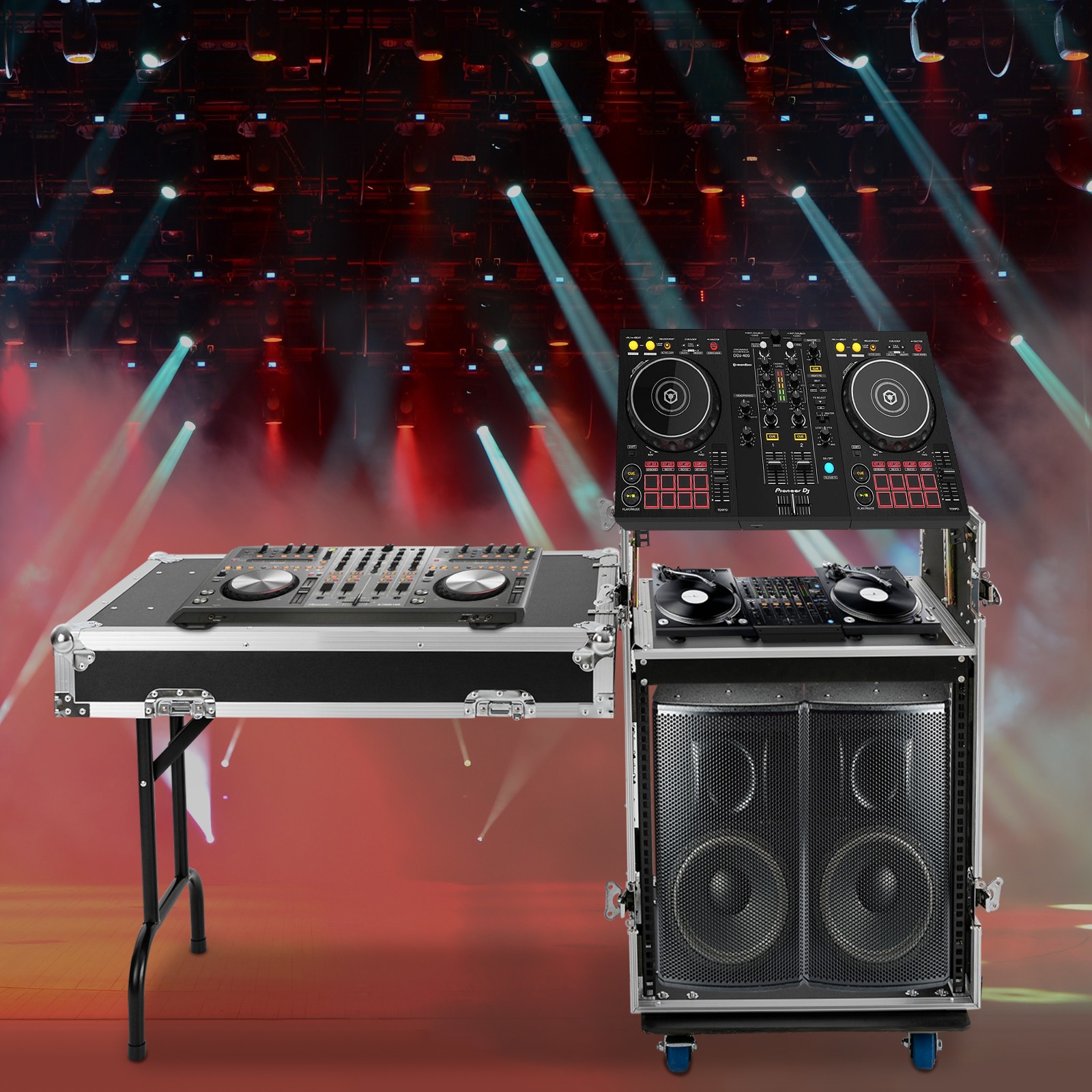 12U DJ Sound Box 12U PA Rack Road Case Top DJ Table Top 2 Layer Studio w/Casters