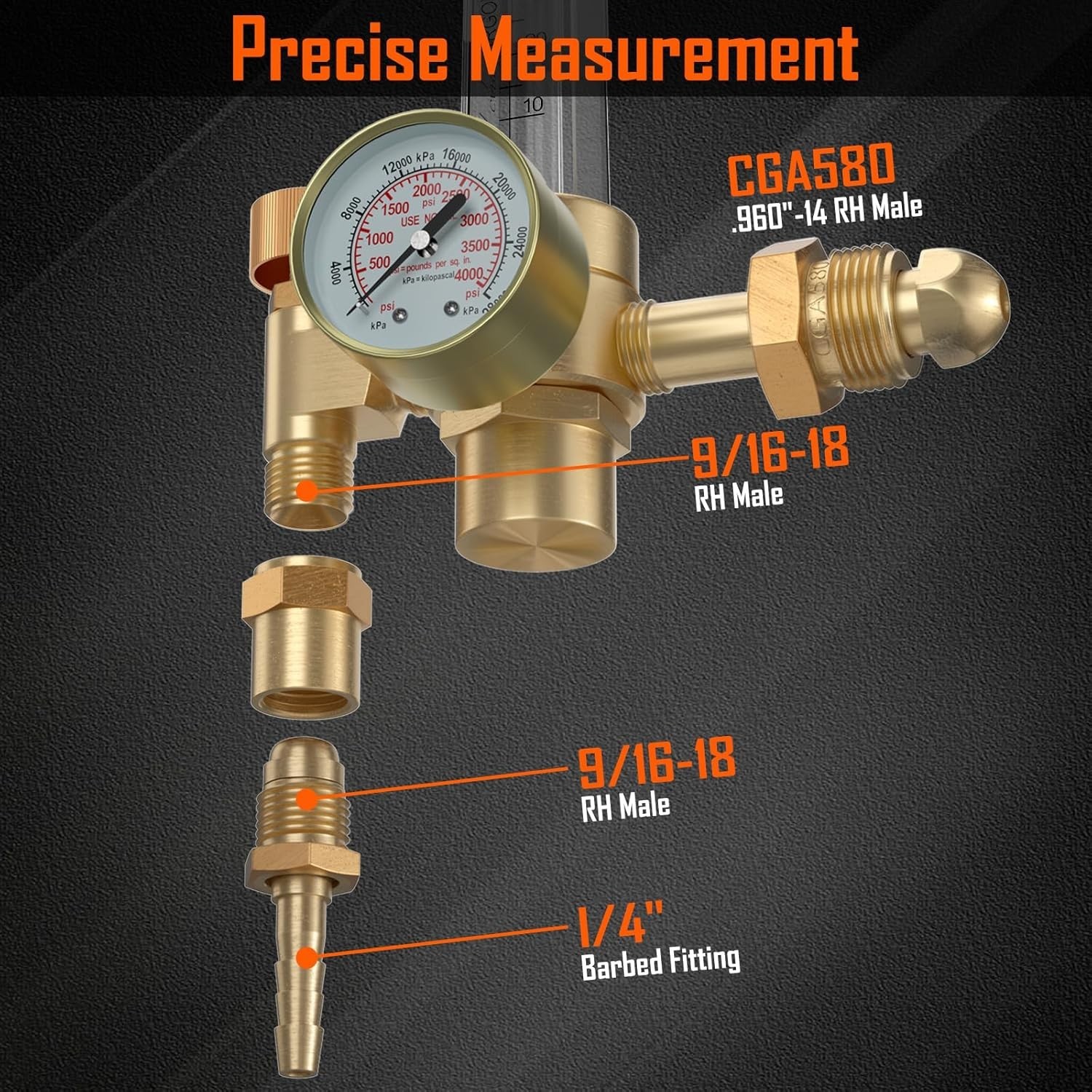 Compact Argon/CO2 Flow Meter Regulator with 4000 psi Gauge - Welding Precision