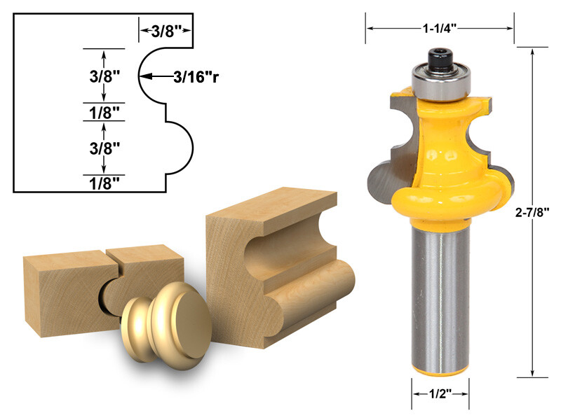 3/16" Radius Flute and Bead Router Bit - 1/2" Shank