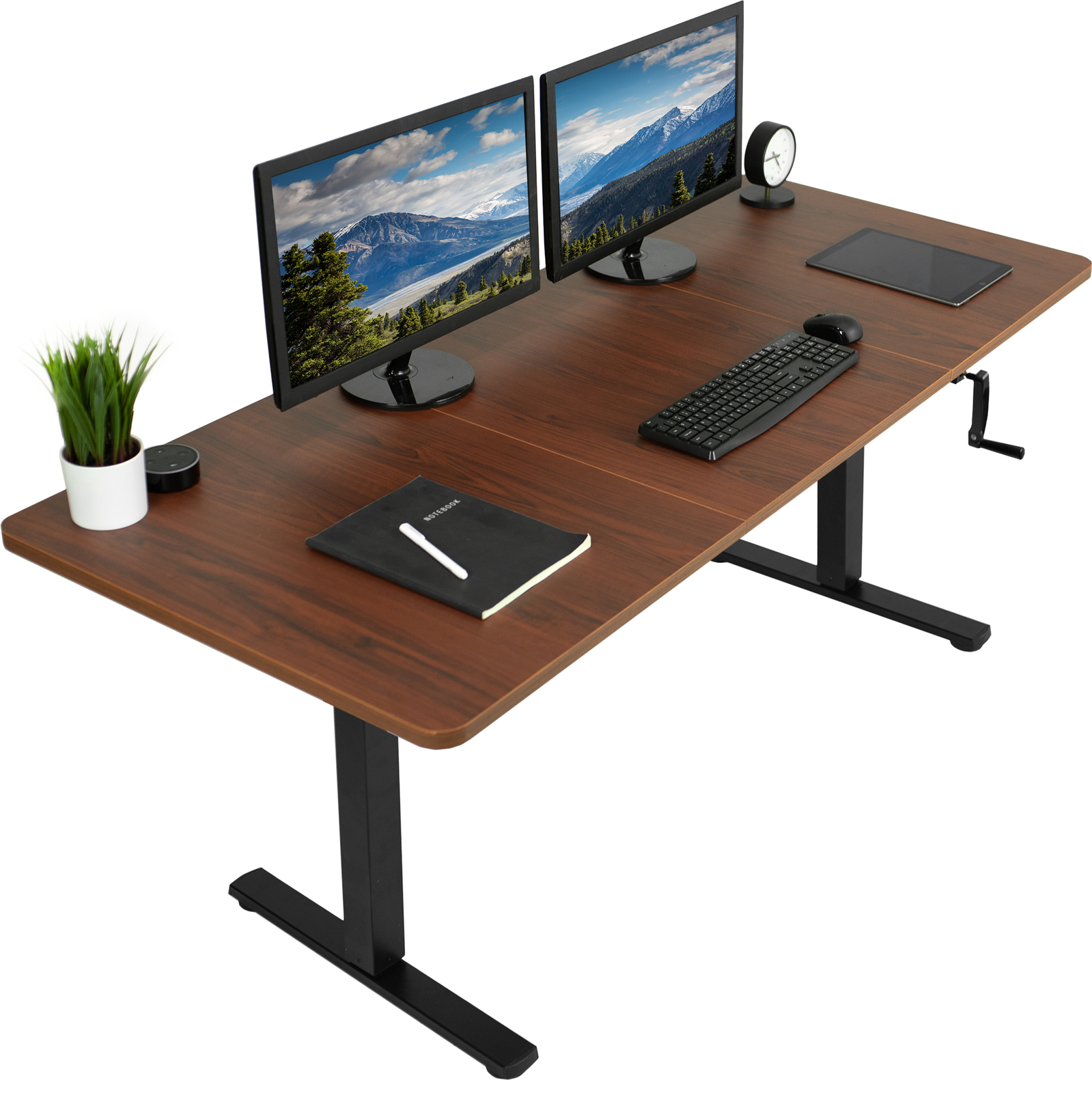 VIVO Manual 71” x 30” Stand Up Desk, Dark Walnut Table Top, Black Frame