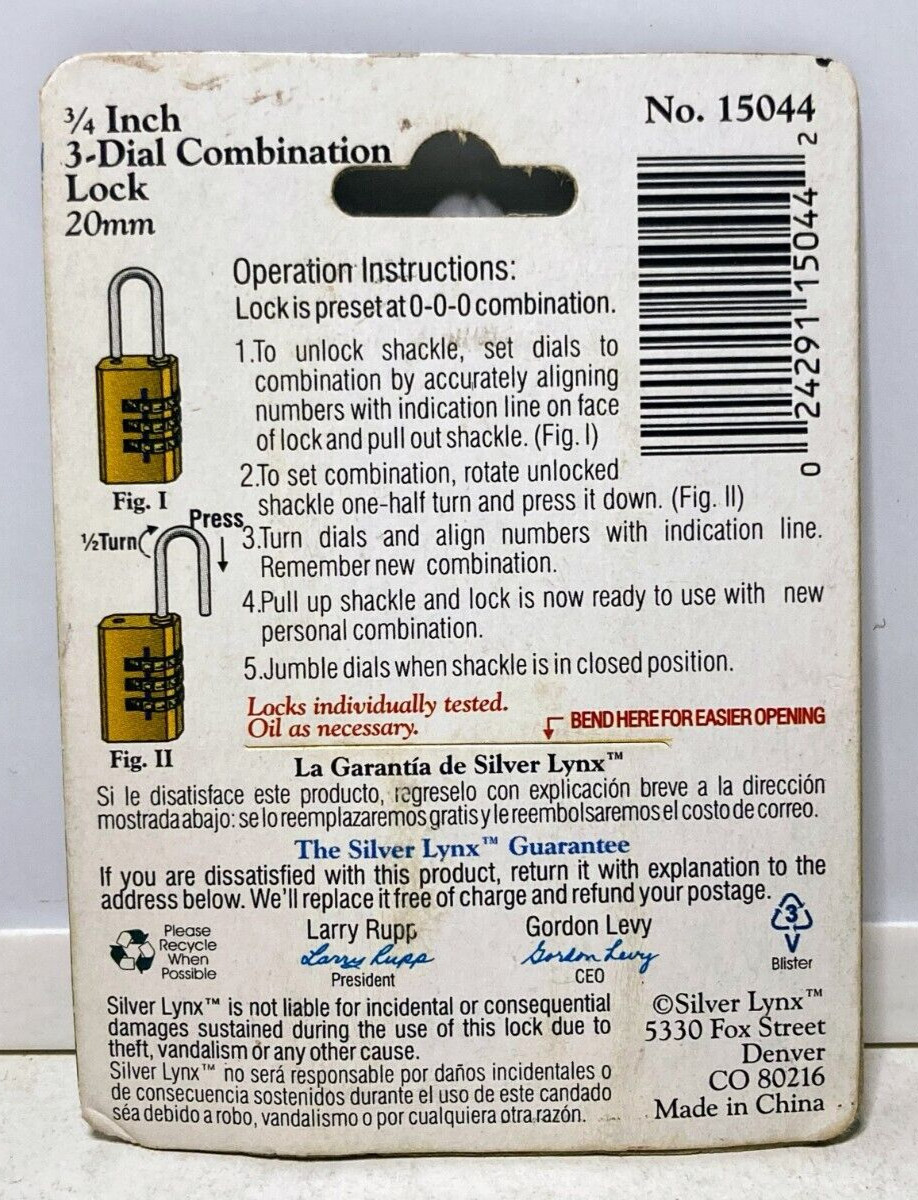 Resettable 3 Dial Combination Lock 3/4" Solid Brass Casing Harden Steel Shackle