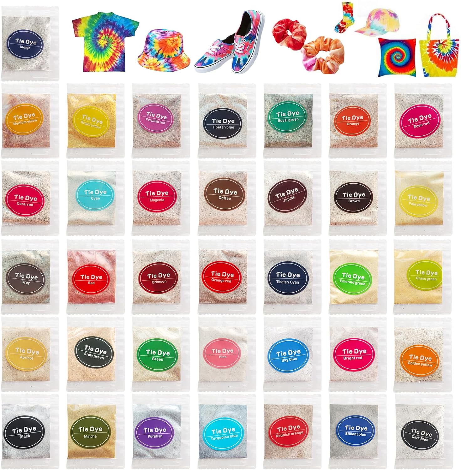 36 Colors Tie Dye Powder Kit, Rainbow Fabric Dye for DIY, Clothing, T-Shirts, Sh