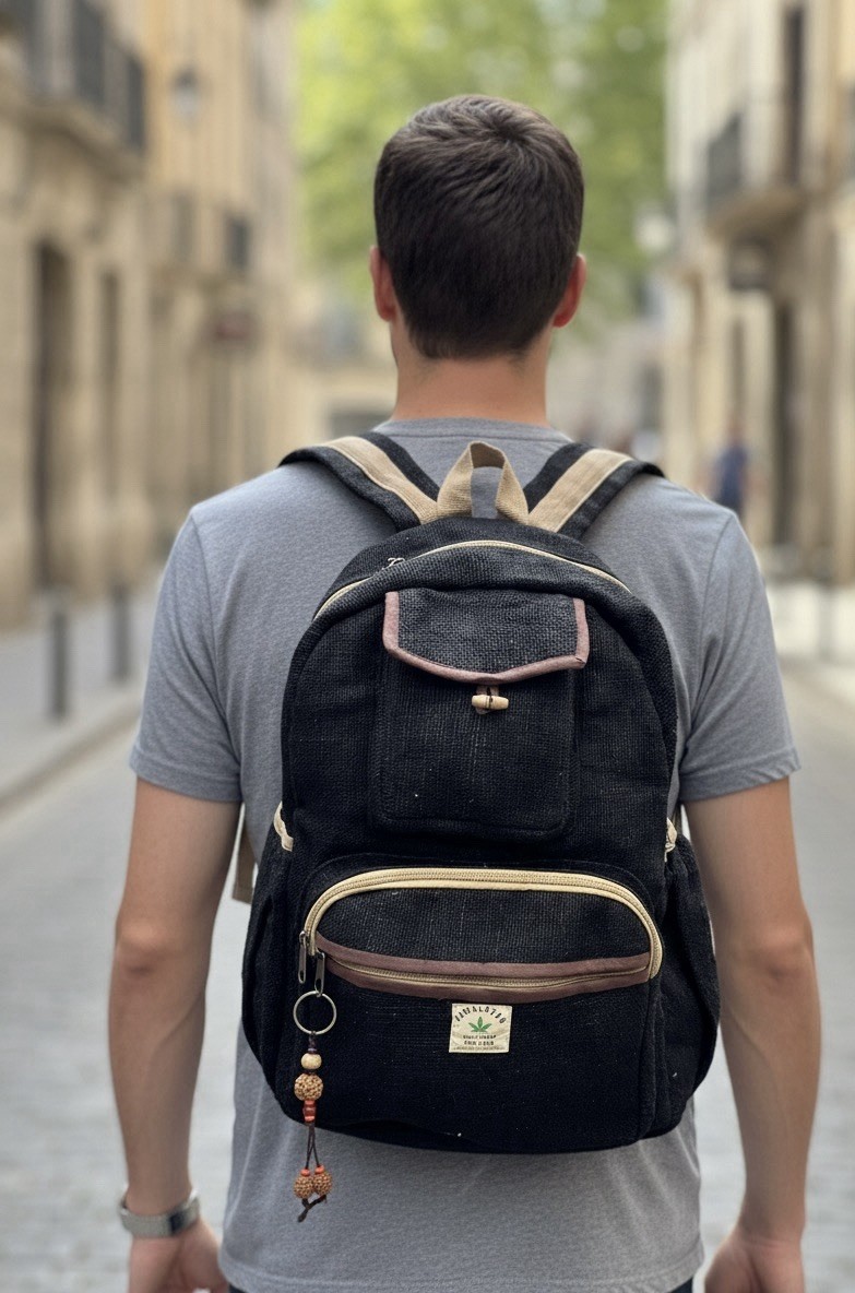 100%Hemp Backpacks(Black)Travel Laptop, Hippie School Bag Handmade Made In Nepal