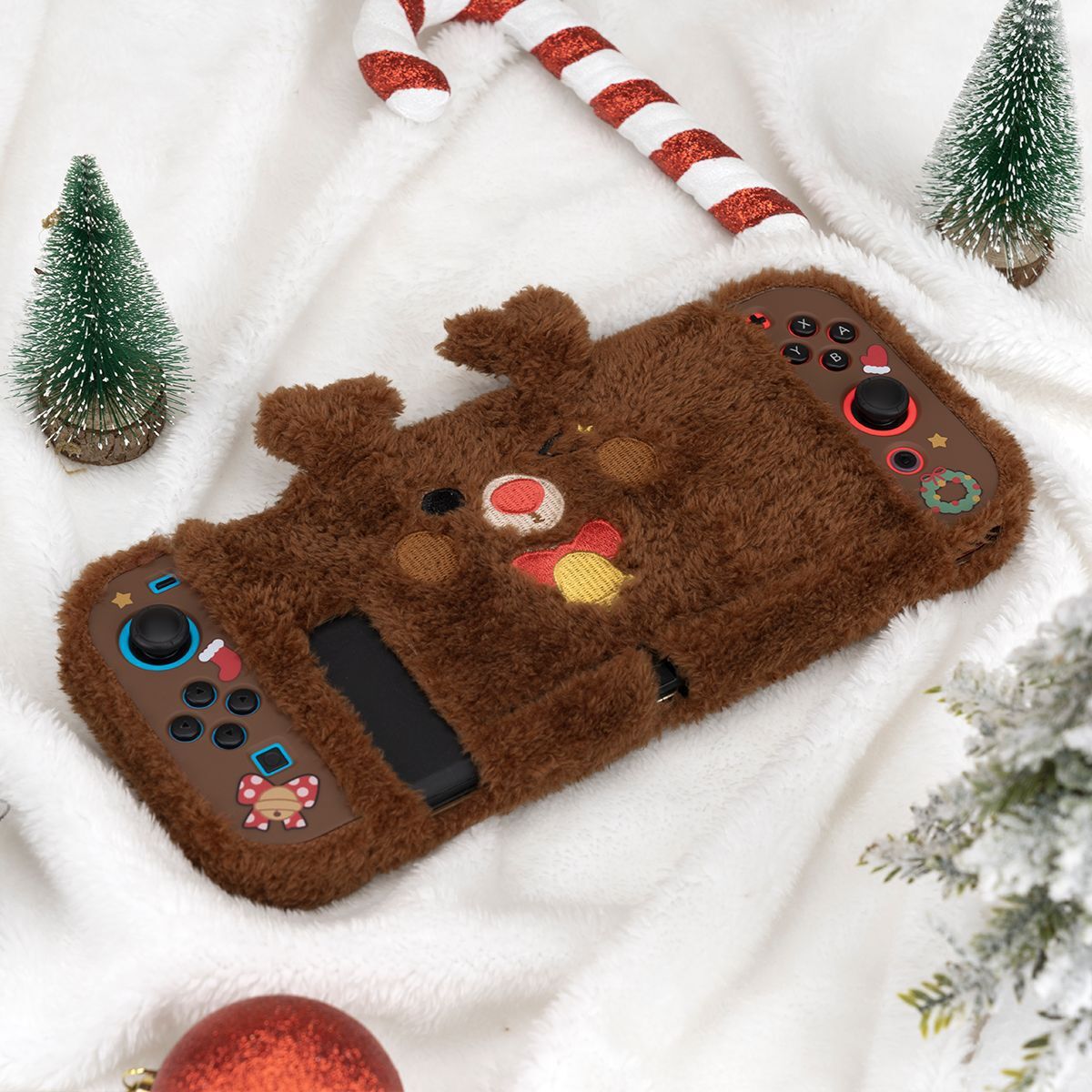 Plush Protective Case Cover Compatible with Nintendo Switch and JoyCon Brown PC