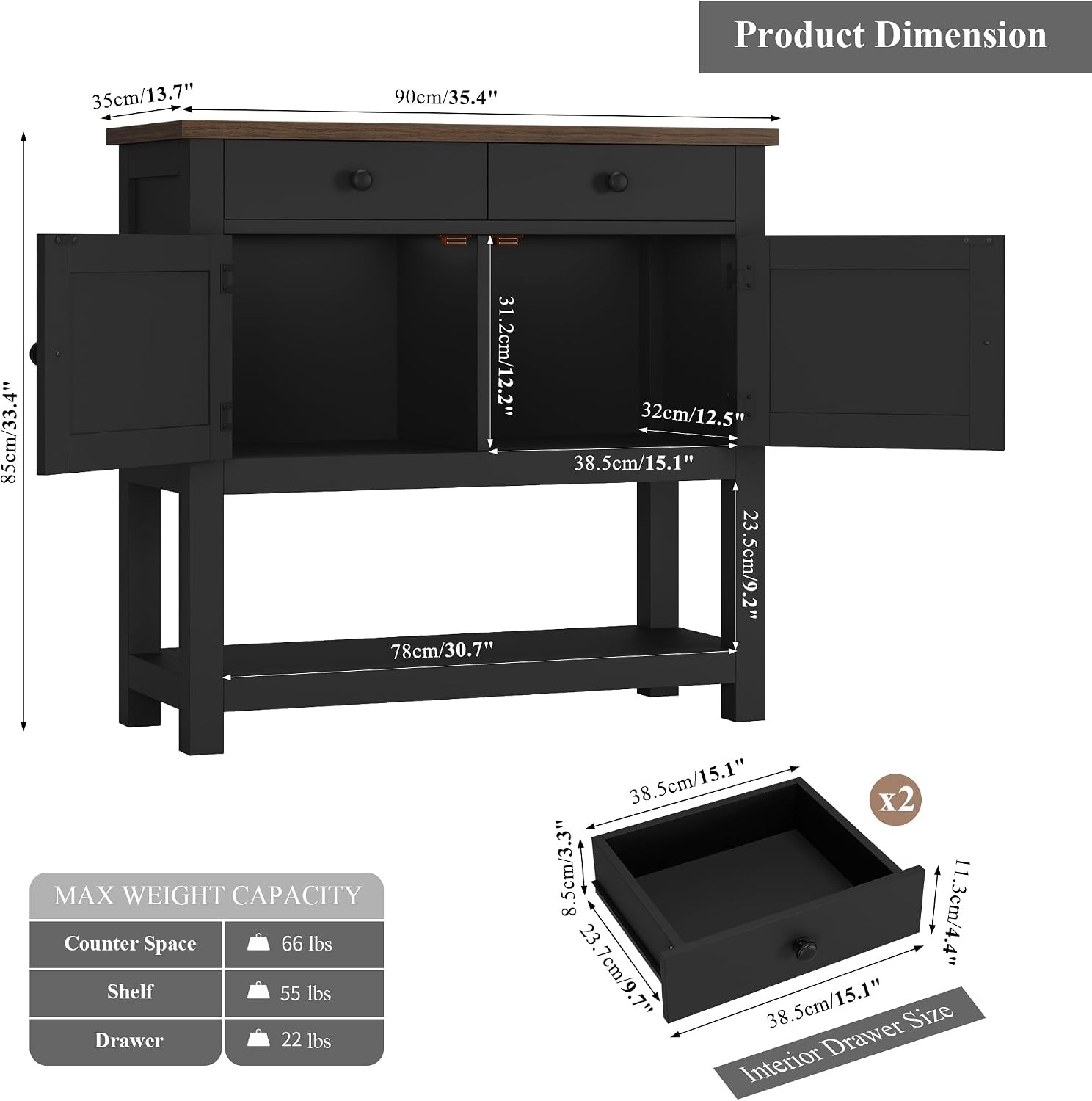 Farmhouse Console Table with Storage 35.4" W Entryway Table Black | Entry table