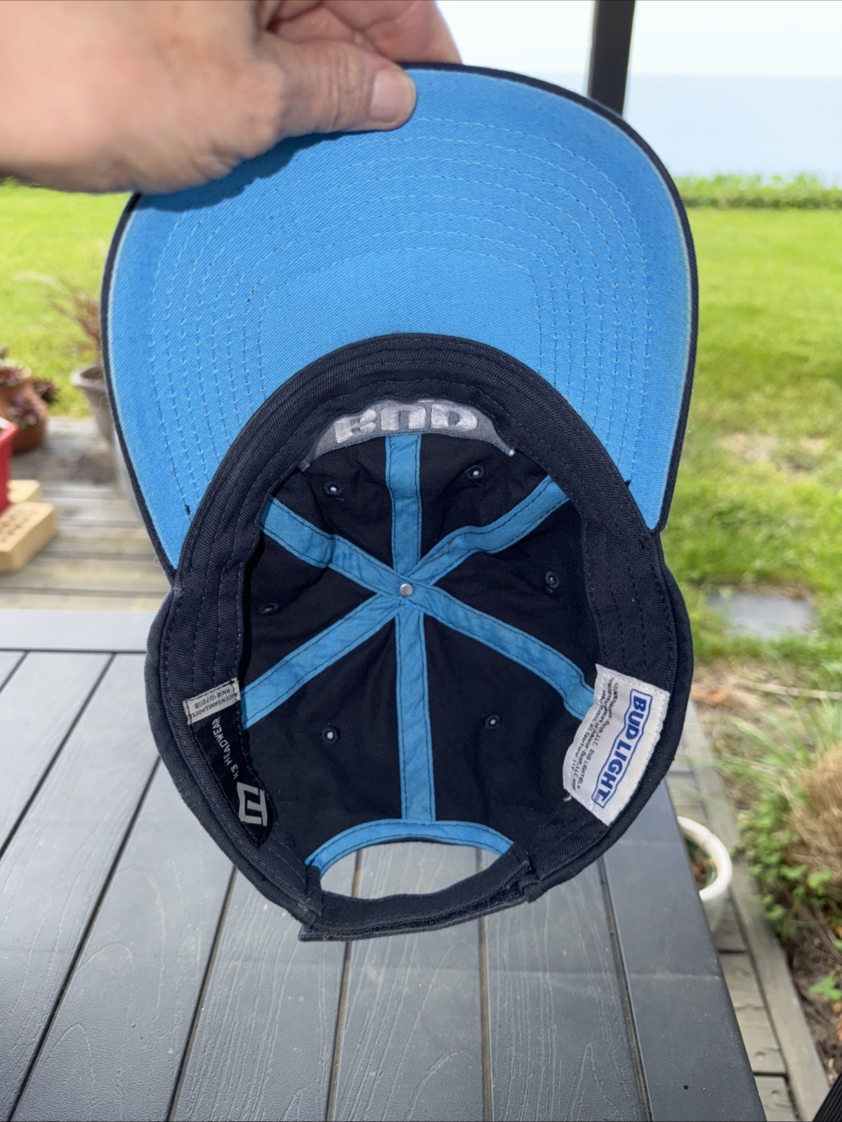 Bud Light White/ Brite Blue Outlined Patch on Navy Cotton Hat Cap Hook Loop