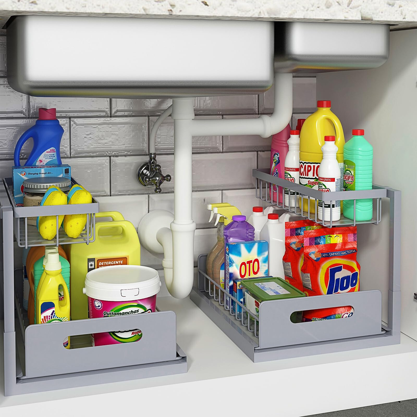 2PCS Under Sink Organizers Storage Slide Out Kitchen Cabinet Bathroom Storage