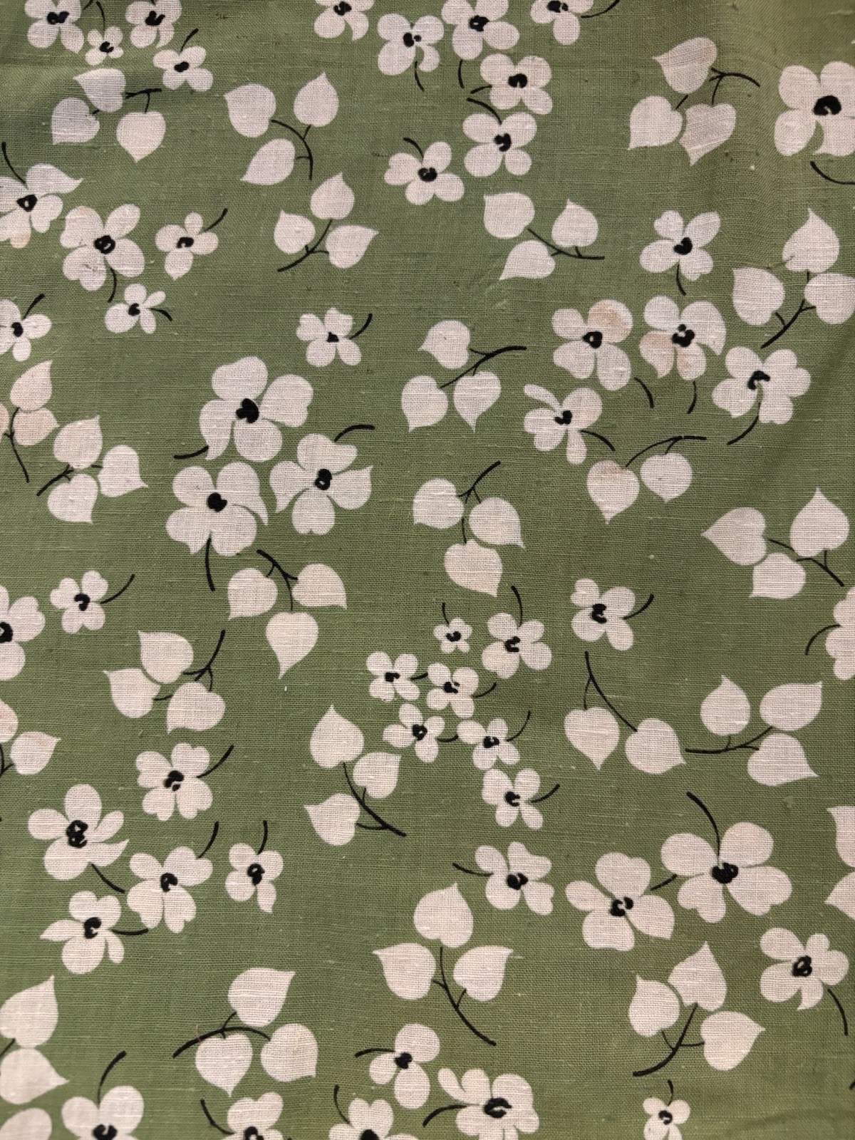 Vintage  Green And Ivory Floral Cotton Fabric 5 Yards X 37”