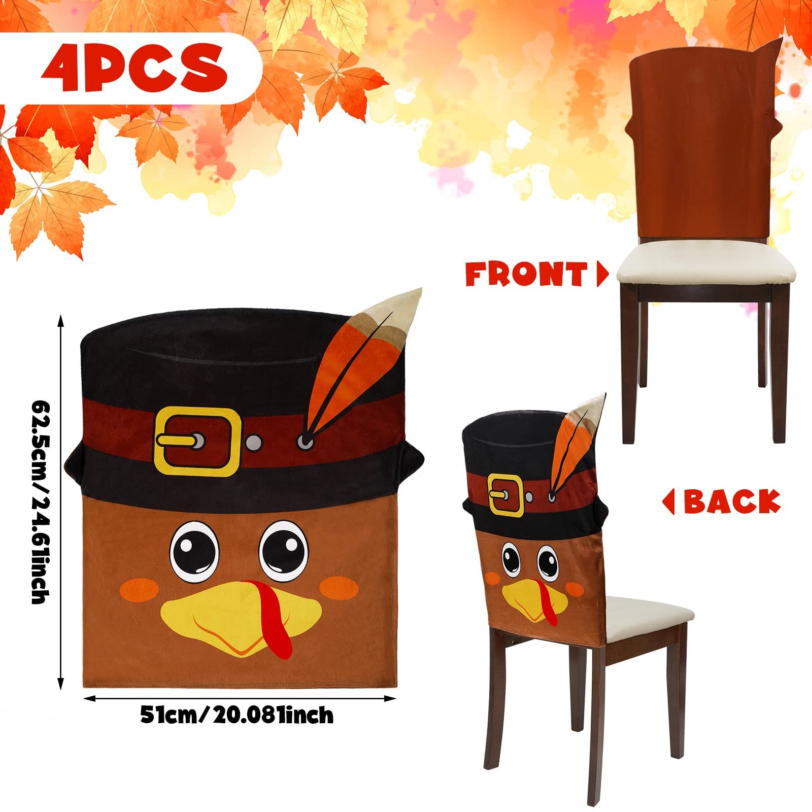 Thanksgiving Turkey Dining Chair Covers Fall Autumn Back Multi Color