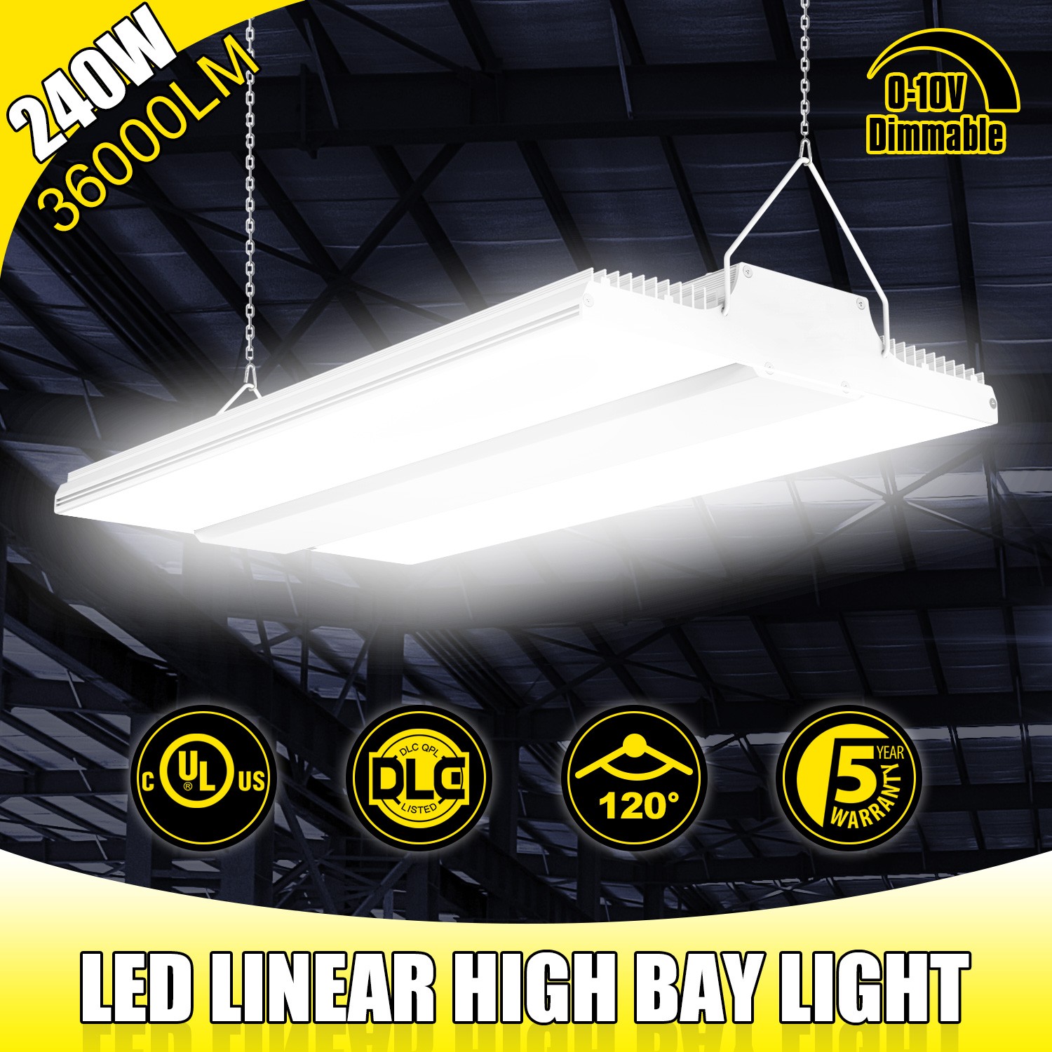 36000 Lumens- 240W LED Linear High Bay Light Commercial Shop Light Fixture 5000K
