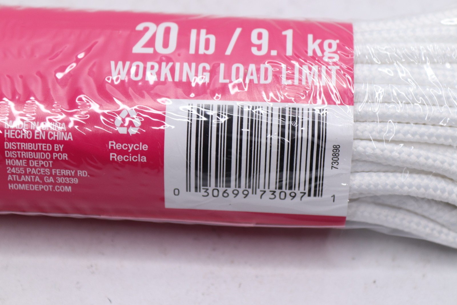 Everbilt Braided Clothesline Polyester White 3/16 x 50 Ft 73097