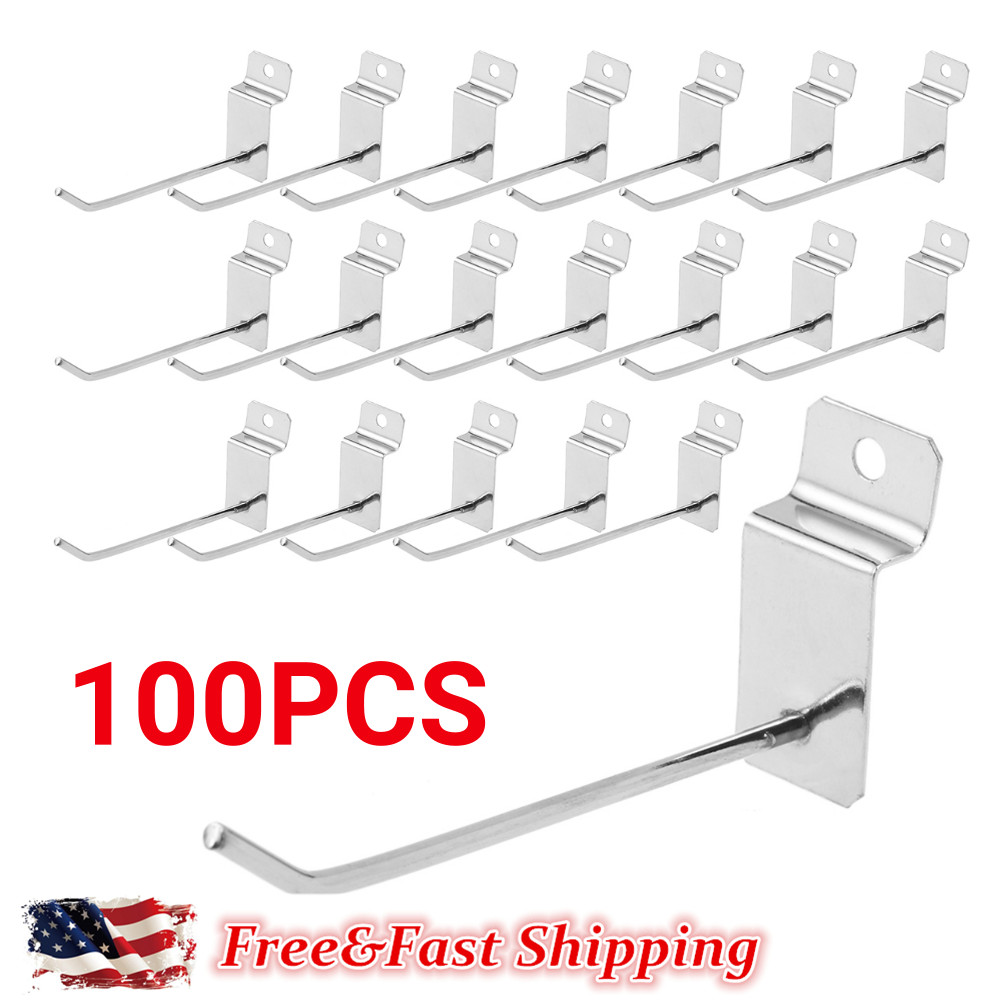 100 Packs Slatwall Hooks 10 Inch Panel Display Hooks Metal Slat Wall Silver