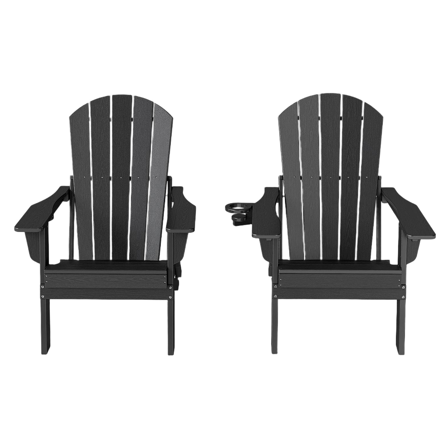 Set of 2 Poly Folding Adirondack Chair with Cup-holder for Patio, Garden&Lawn