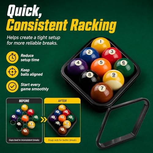 Black Billiards 9 Ball Diamond Pool Table Ball Rack, Plastic 9-Ball Pool Table