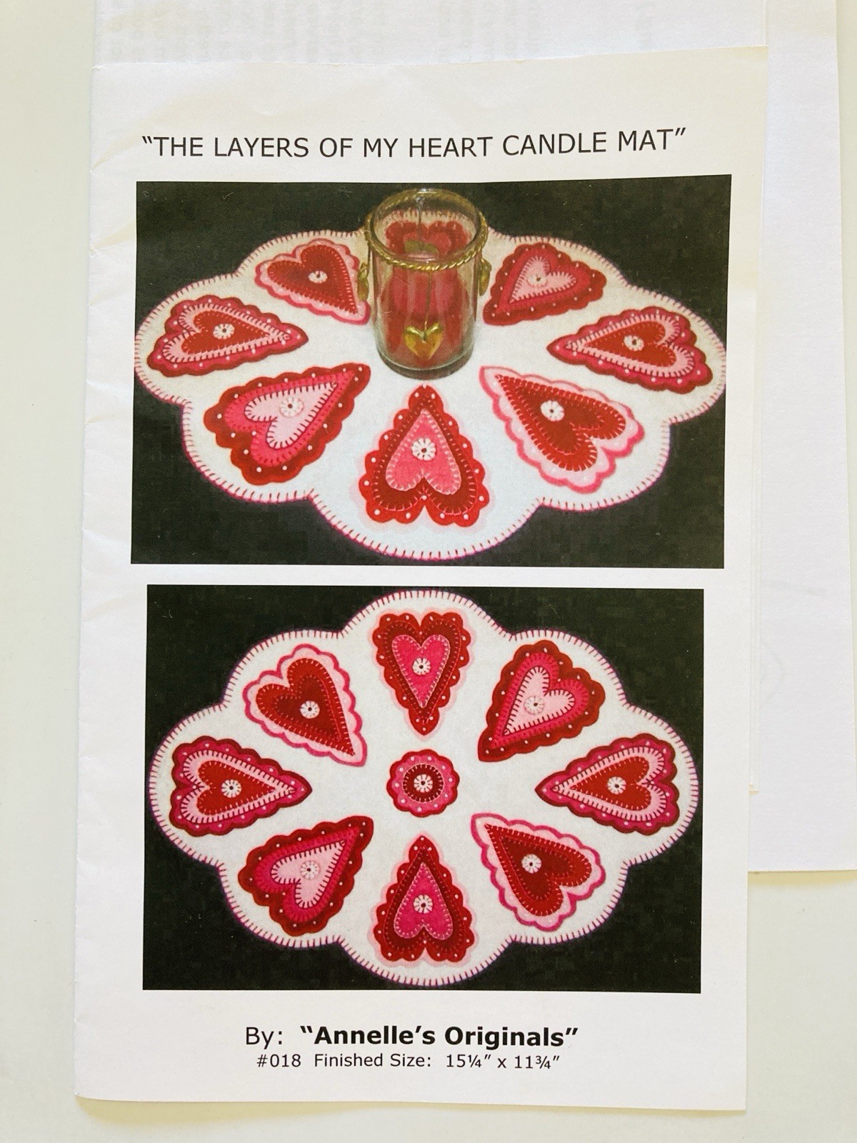 Annelles Originals Layers of My Heart Candle Mat Wool Felt Applique Pattern