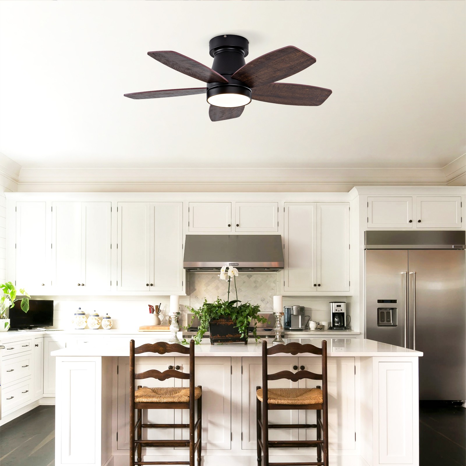 32" Low Profile Ceiling Fan with Light & Remote, Modern Ceiling Fan for Bedroom