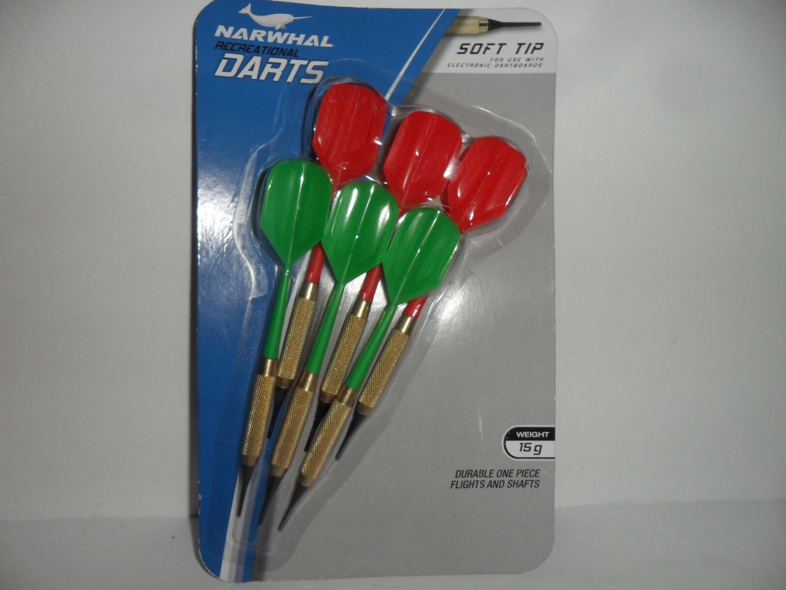Narwhal Recreational Darts Soft Tip 6 Pack 15g for Electron Dartboards Green/Red