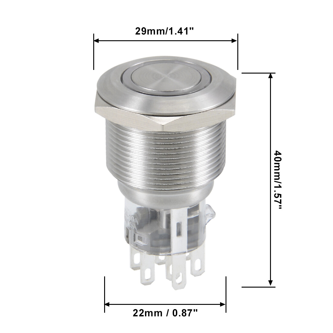 Latching Metal Push Button Switch 22 mm Mounted Dia DPDT 2NO 2NC 24V Green LED