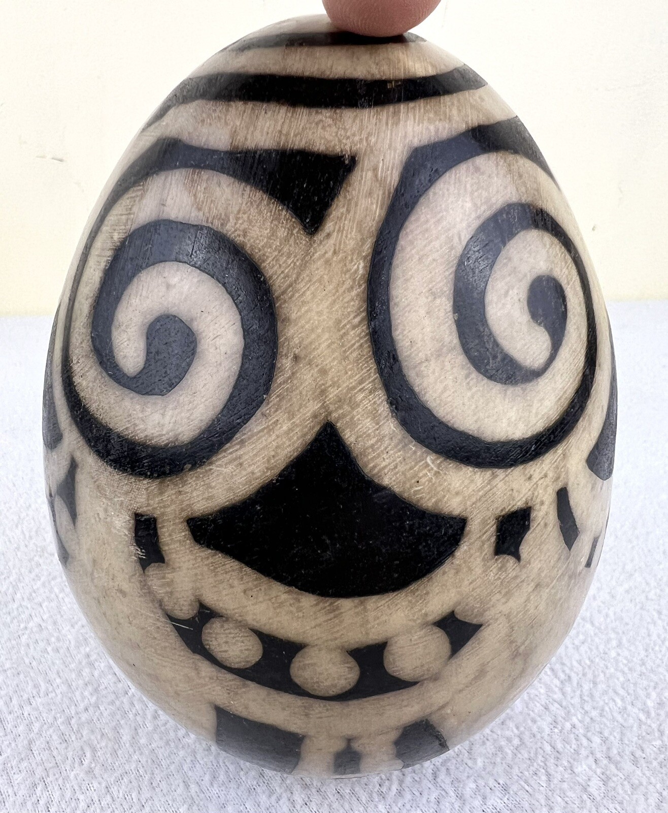 Vintage Peruvian Chulucanas Large Pottery Egg Geometric Handmade 5 3/4" Easter