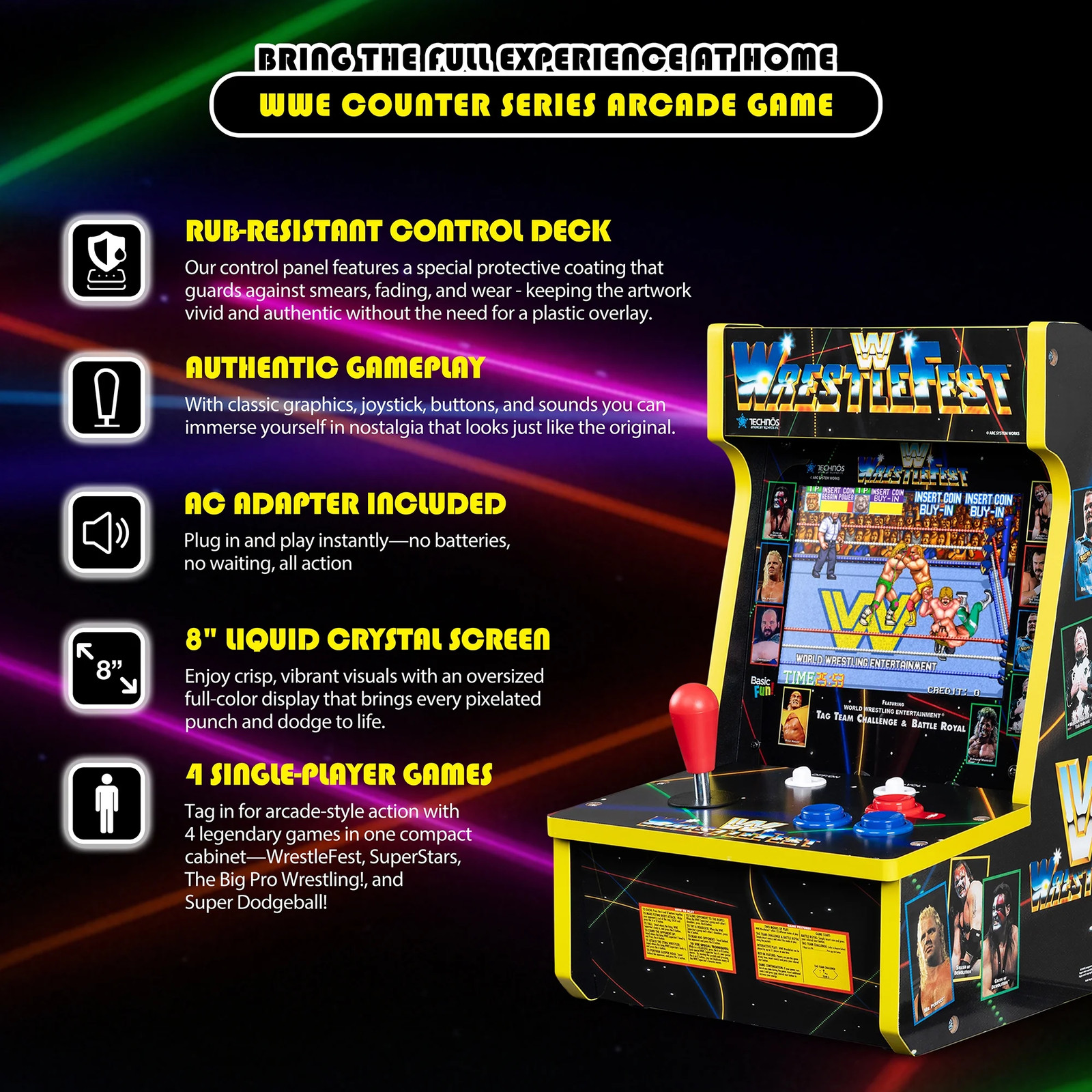 WWE Counter Series Game Machine with 8" Liquid Crystal Screen & 4 Games
