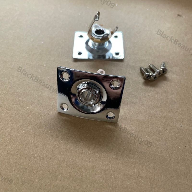 1Pc Chrome Square Guitar Jack Plate Input Output Socket with Screws